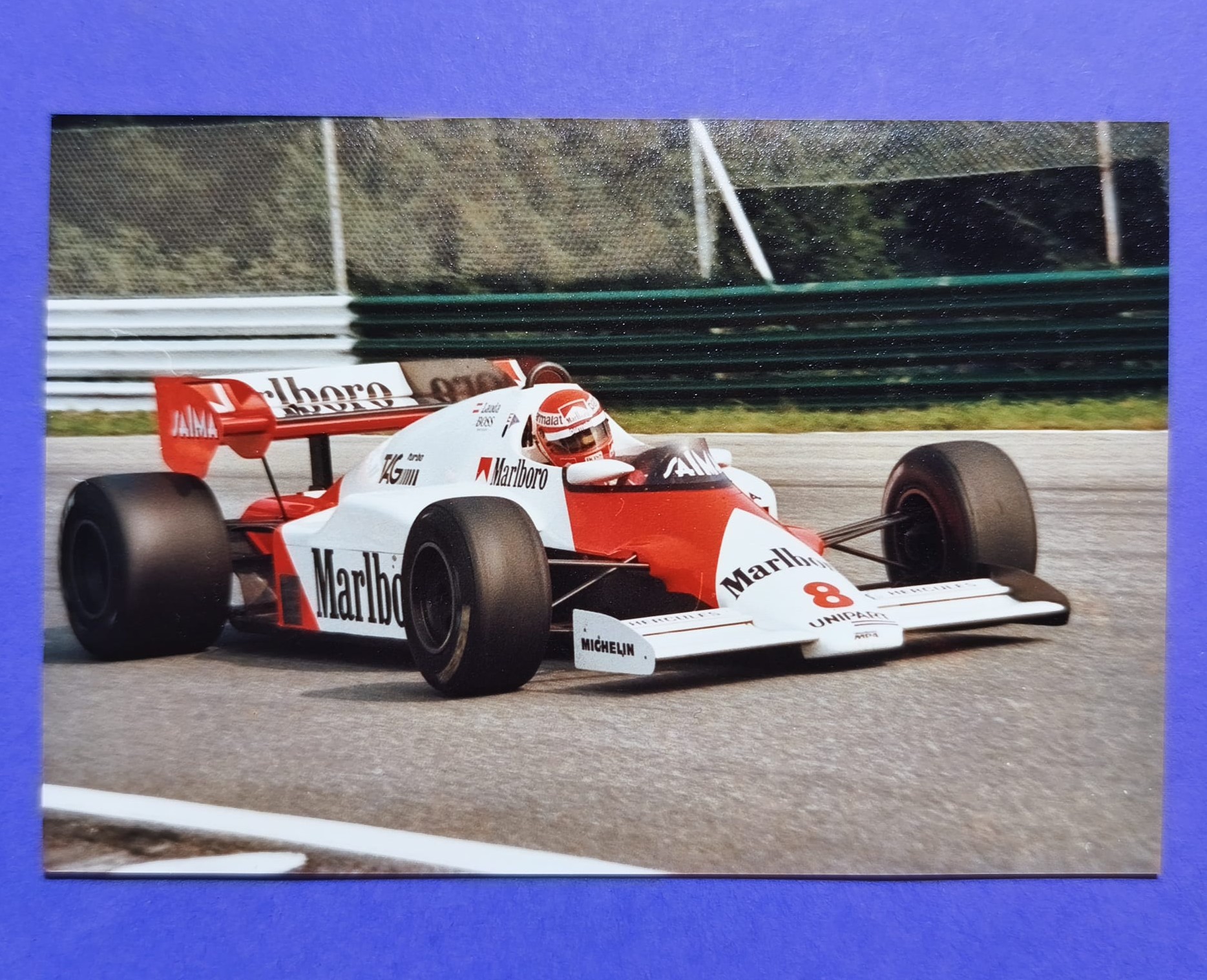 2 Stück alte Pressefotos, Niki Lauda, McLaren TAG Turbo Porsche, Formel 1 Grand Prix Österreichring + Monza 1984, 9x13cm