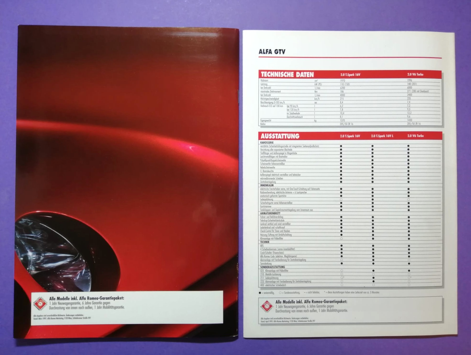altes Original Autoprospekt, Alfa-Romeo GTV Coupe, V6.., aus dem Jahr 1997, 2 teilig