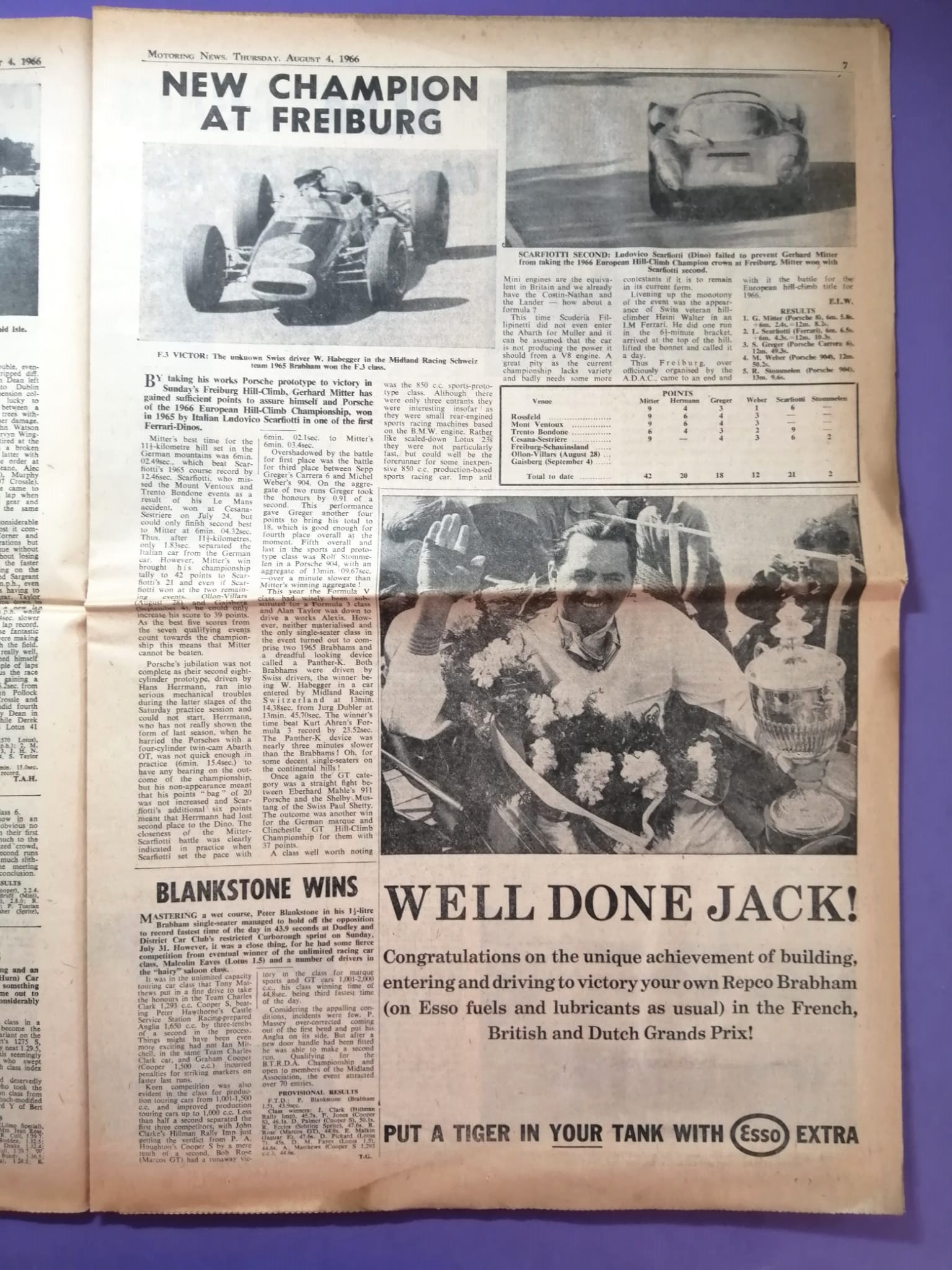 RARITÄT! alte Zeitung, Motoring News, 4. August 1966, Jack Brabham, Alfa Romeo,.. Englisch