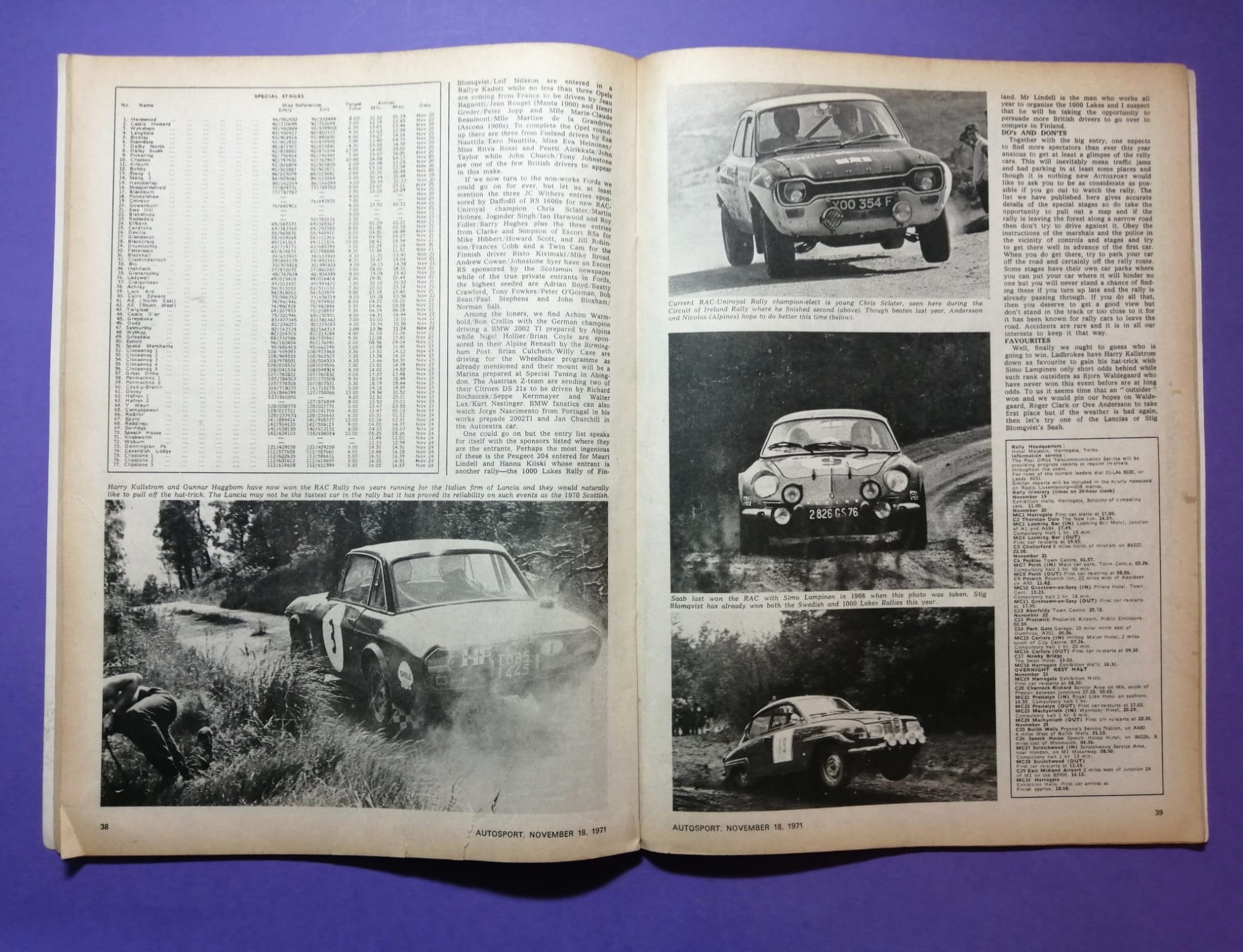 alte Zeitschrift Magazin Heft Autosport, 18. November 1971, John Player Lotus72 Formel 1, Jochen Rindt Show, Formel 2, Rallye,.. Englisch! 