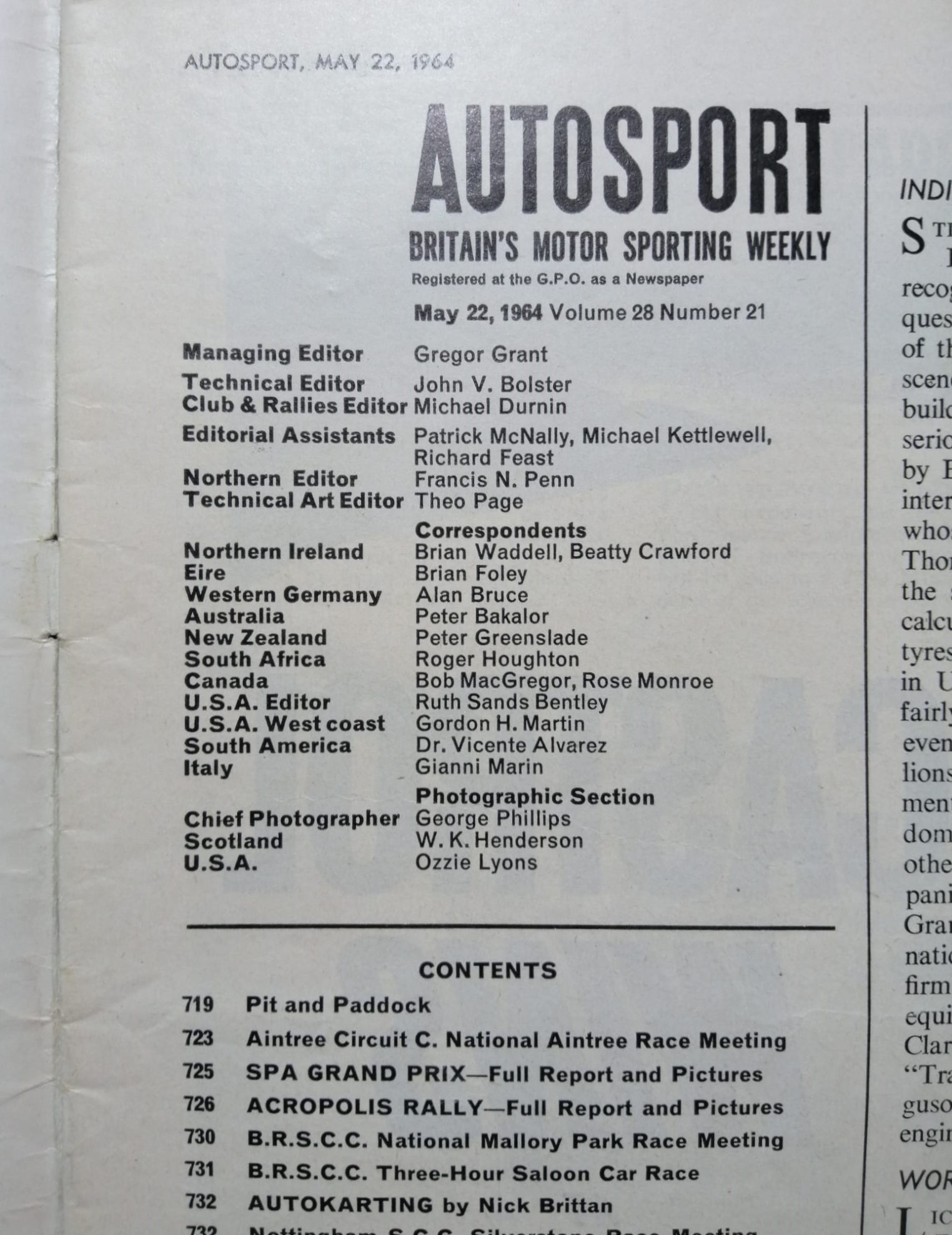 alte Zeitschrift Magazin Heft Autosport, 22. Mai 1964, Cover Jochen Rindt Brabham, Formel 2,.. Englisch!