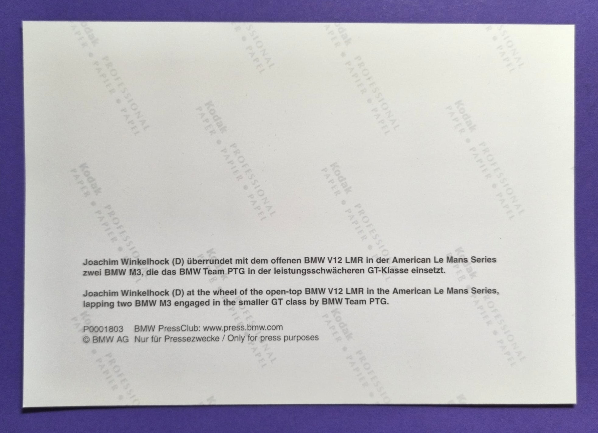altes Presse Werksfoto, BMW V12 LMR, M3 E36, American LeMans Series 1999, Joachim Winkelhock, 15x22cm