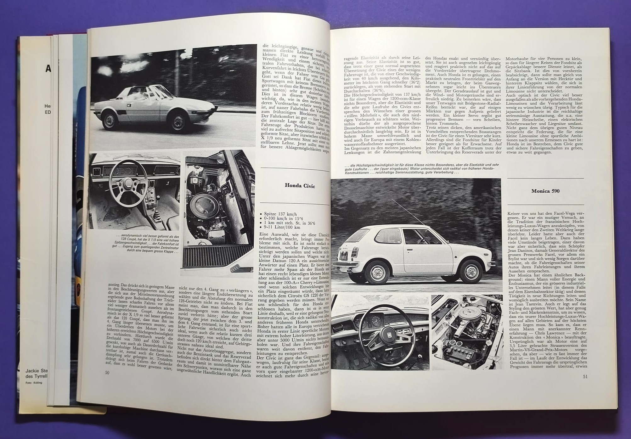 altes Buch, Auto Jahr 1973-1974, Nr. 21, Ford Capri, Fiat 124 Spider & X19, Renault Alpine 110, Matra, Porsche, .. Formel 1, 2, LeMans, Rallye, USA.. Cevert, Stewart, Peterson, Lauda.. Lotus,..