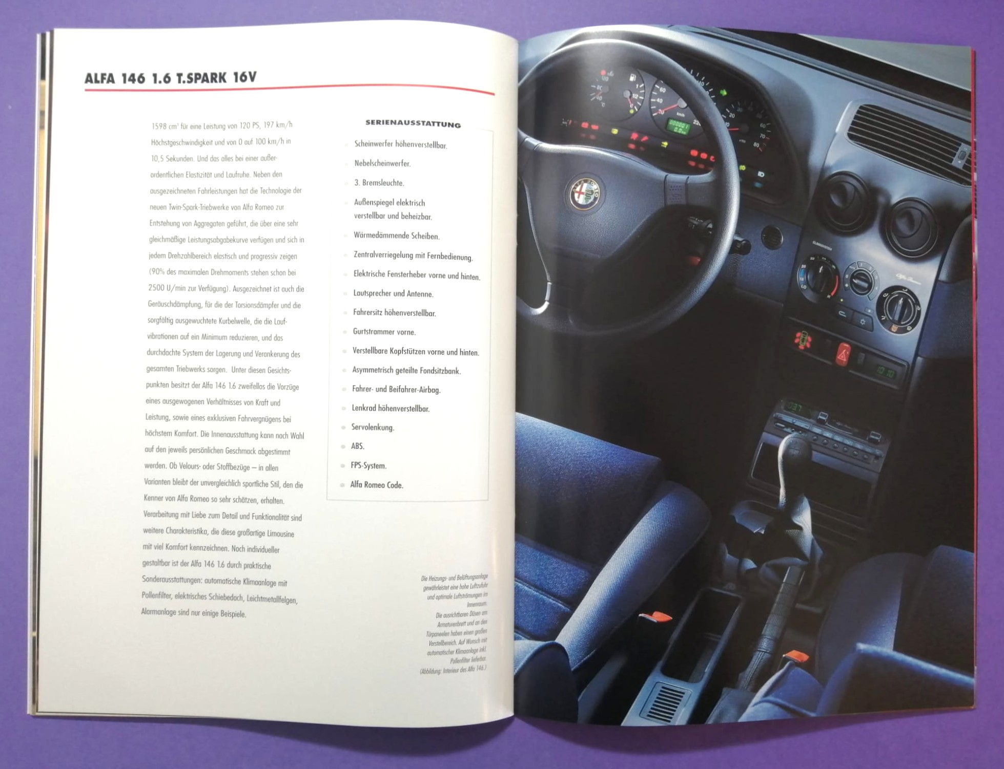 altes Original Autoprospekt, Alfa-Romeo 146, TI,... aus dem Jahr 1998, 4 teilig