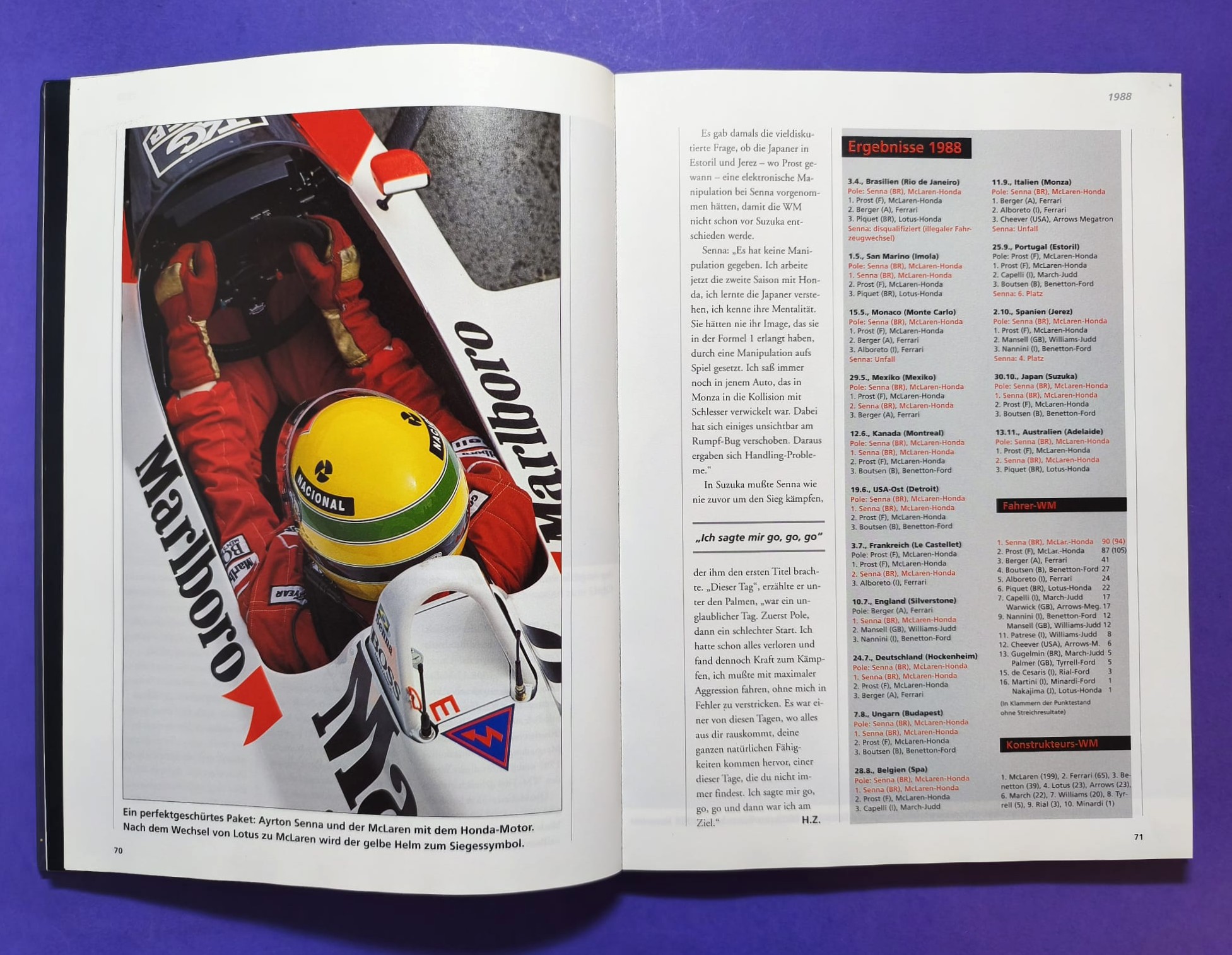 altes Buch, Ayrton Senna, Leben am Limit, Formel 1 Grand Prix Weltmeister 1988, 1990, 1991, McLaren Honda