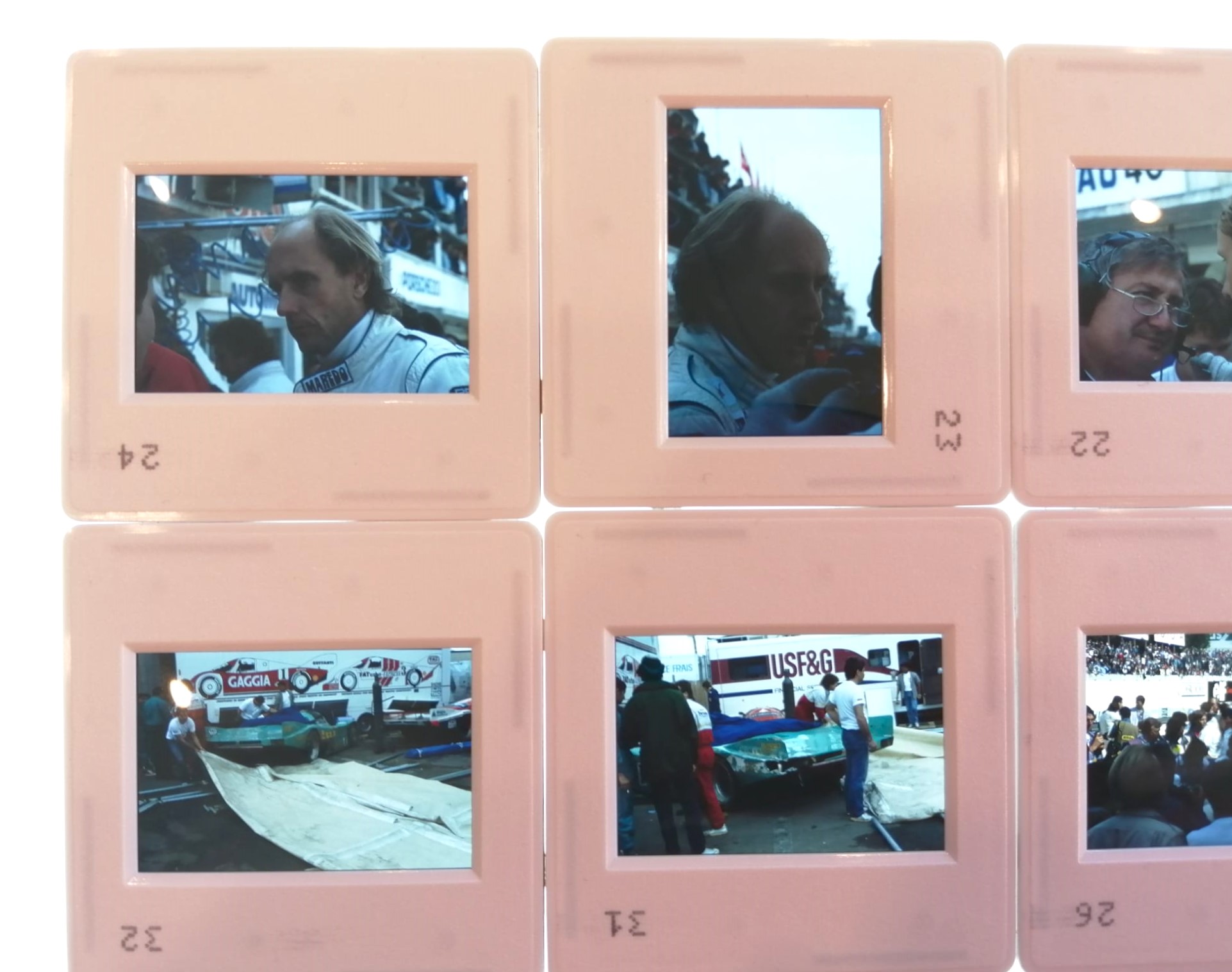 9 Stück alte Presse Foto DIAs, Hans Joachim Stuck, Porsche, 24h LeMans 1987, 5x5cm 