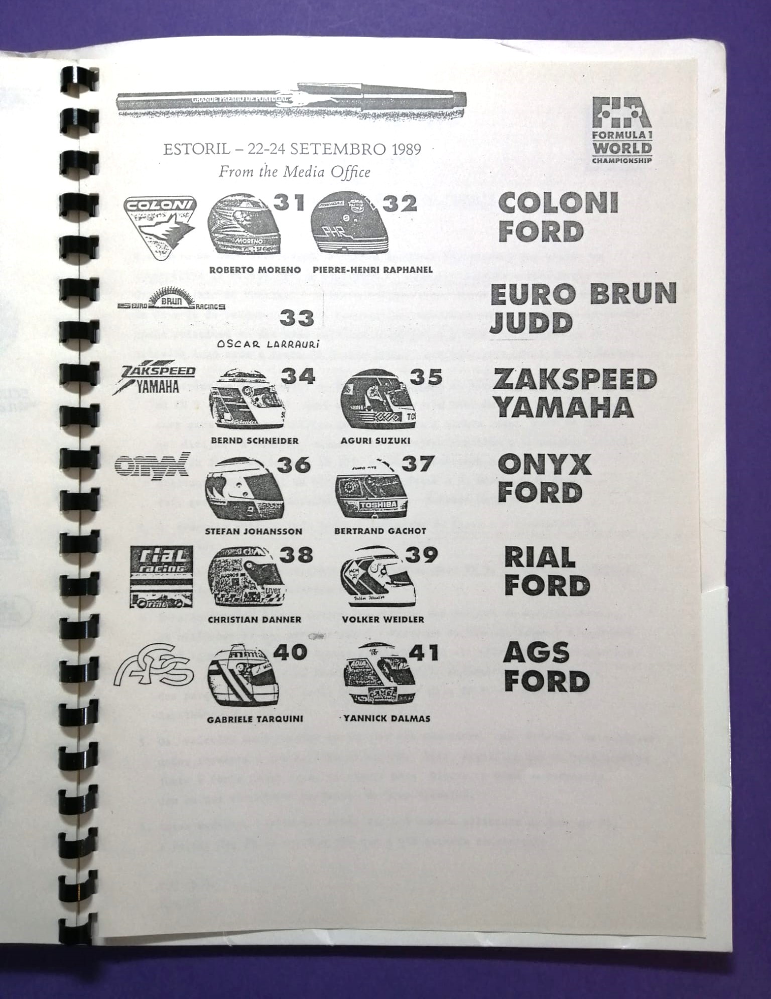 alte Original Pressemappe, Formel 1 Grand Prix Portugal Estoril 1989, ONYX, Ayrton Senna,..