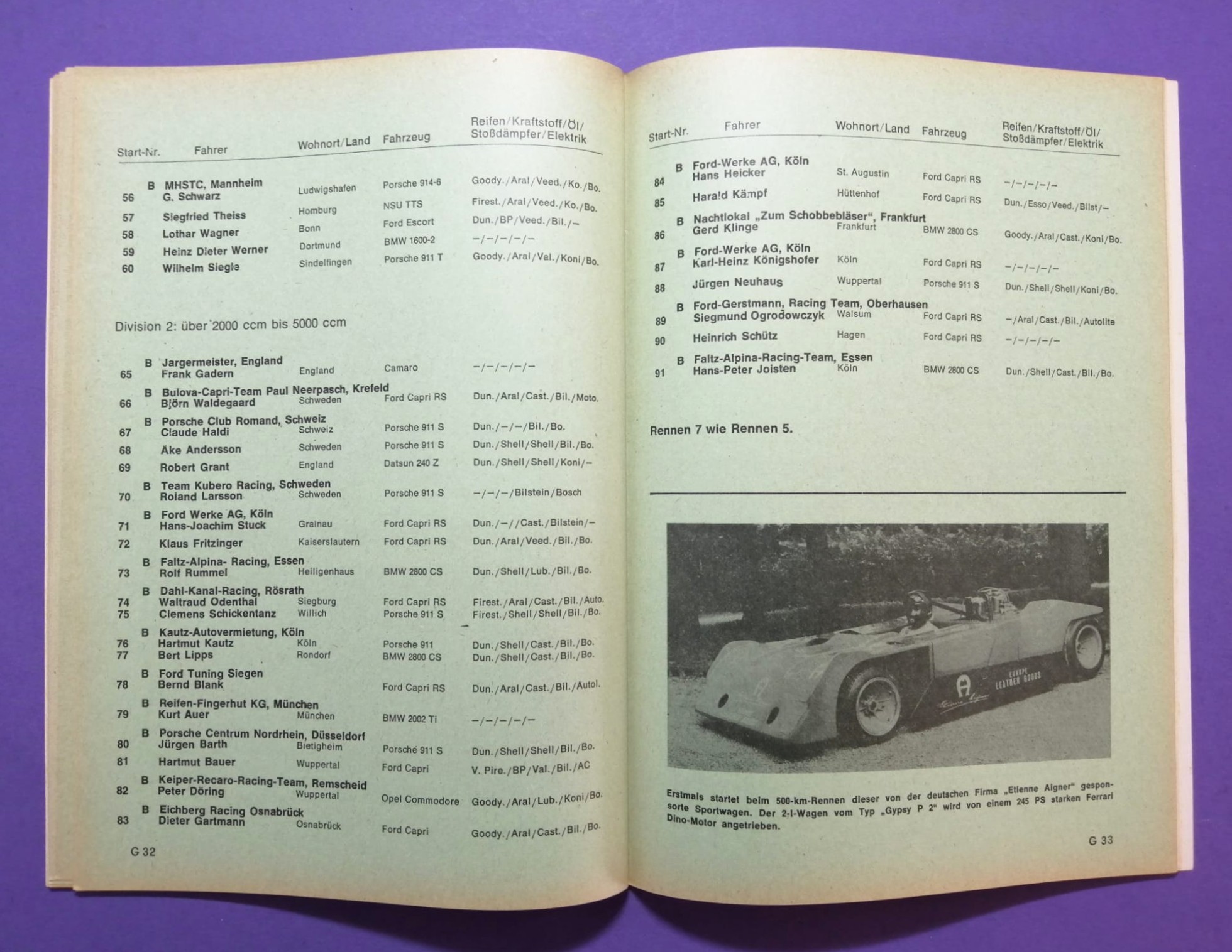 RARITÄT! altes Rennprogramm, 500km Eifelpokal Rennen Nürburgring Nordschleife 1972, Ford Capri DRM, Formel V, Helmut Koinigg, Renault Alpine,..
