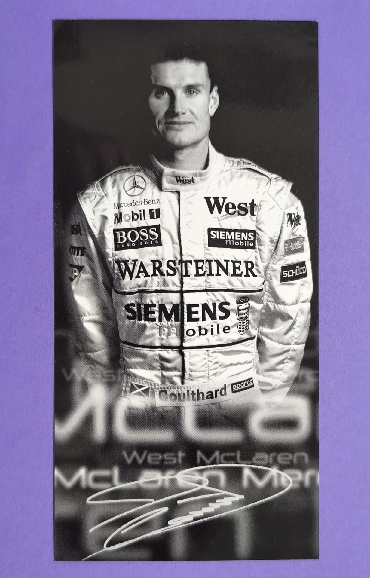 alte Autogrammkarte, David Coulthard, McLaren Mercedes, Formel 1 Grand Prix 2002, 9x18cm