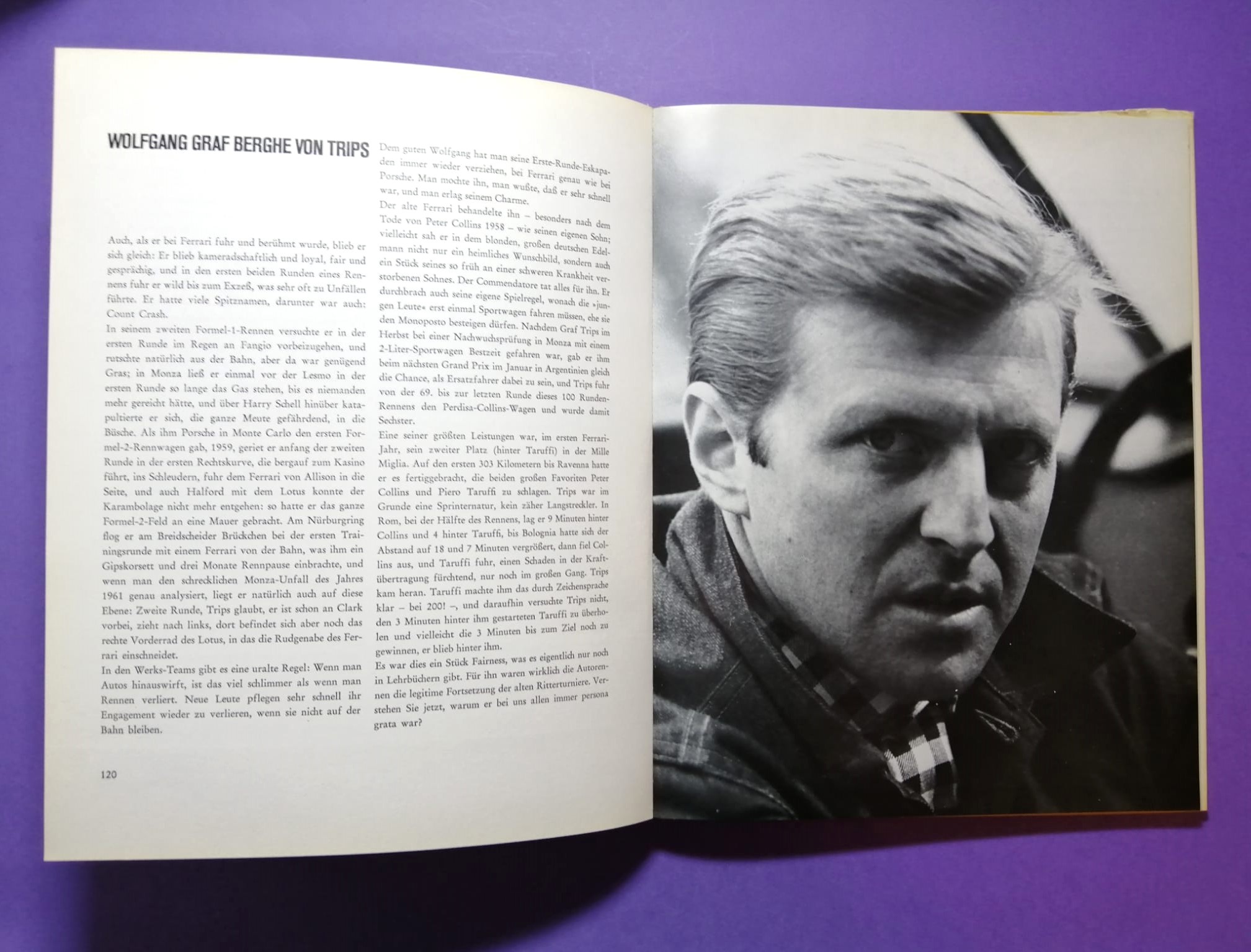 altes Buch, Rennfahrer, Formel 1 Grand Prix, Jochen Rindt, Bonnier, Chiron, Clark, Cevert, Chapman, Piper, Peterson, Siffert, Trips,..