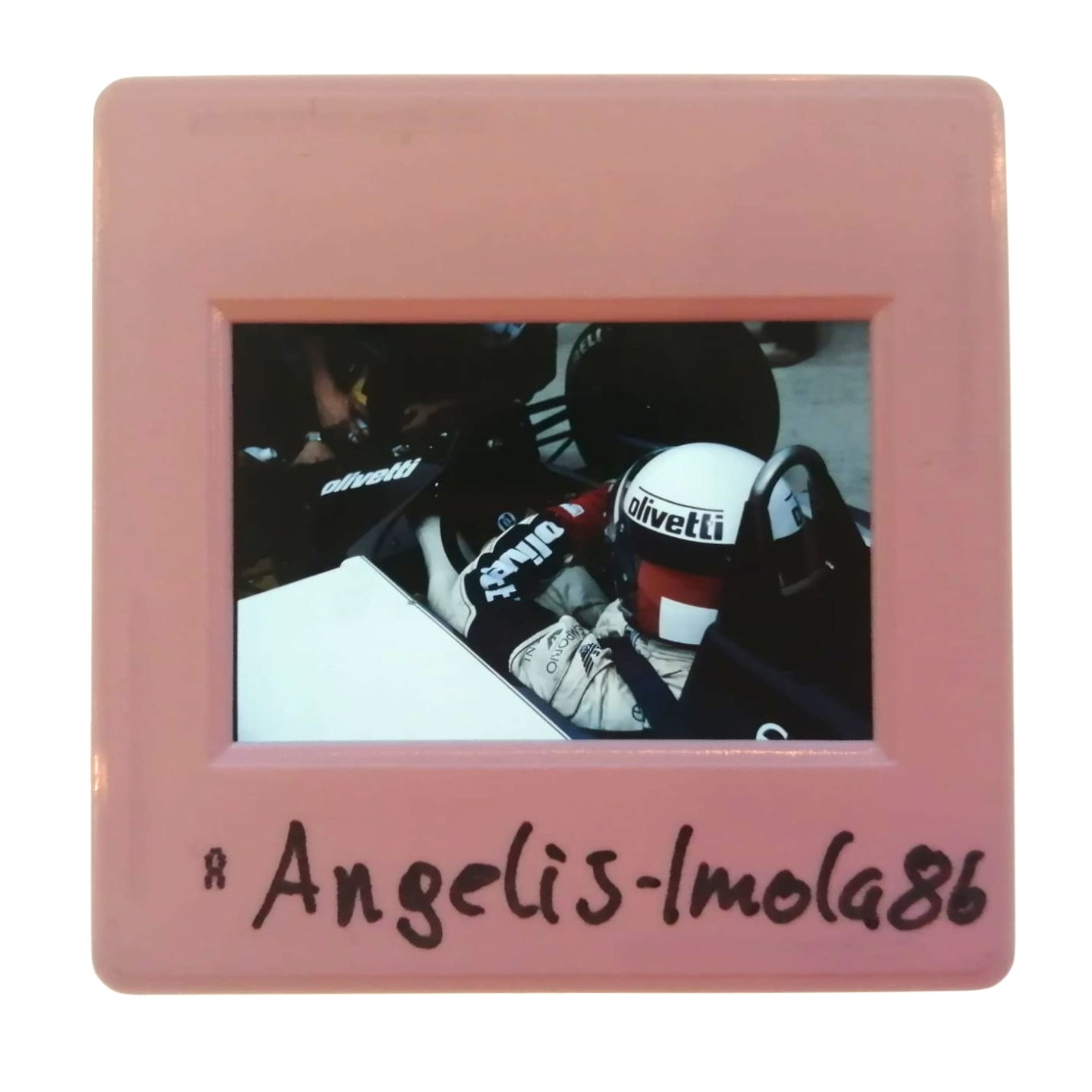 altes Presse Foto DIA, Elio de Angelis, Brabham, Formel 1 Grand Prix San Marino Imola 1986, 5x5cm