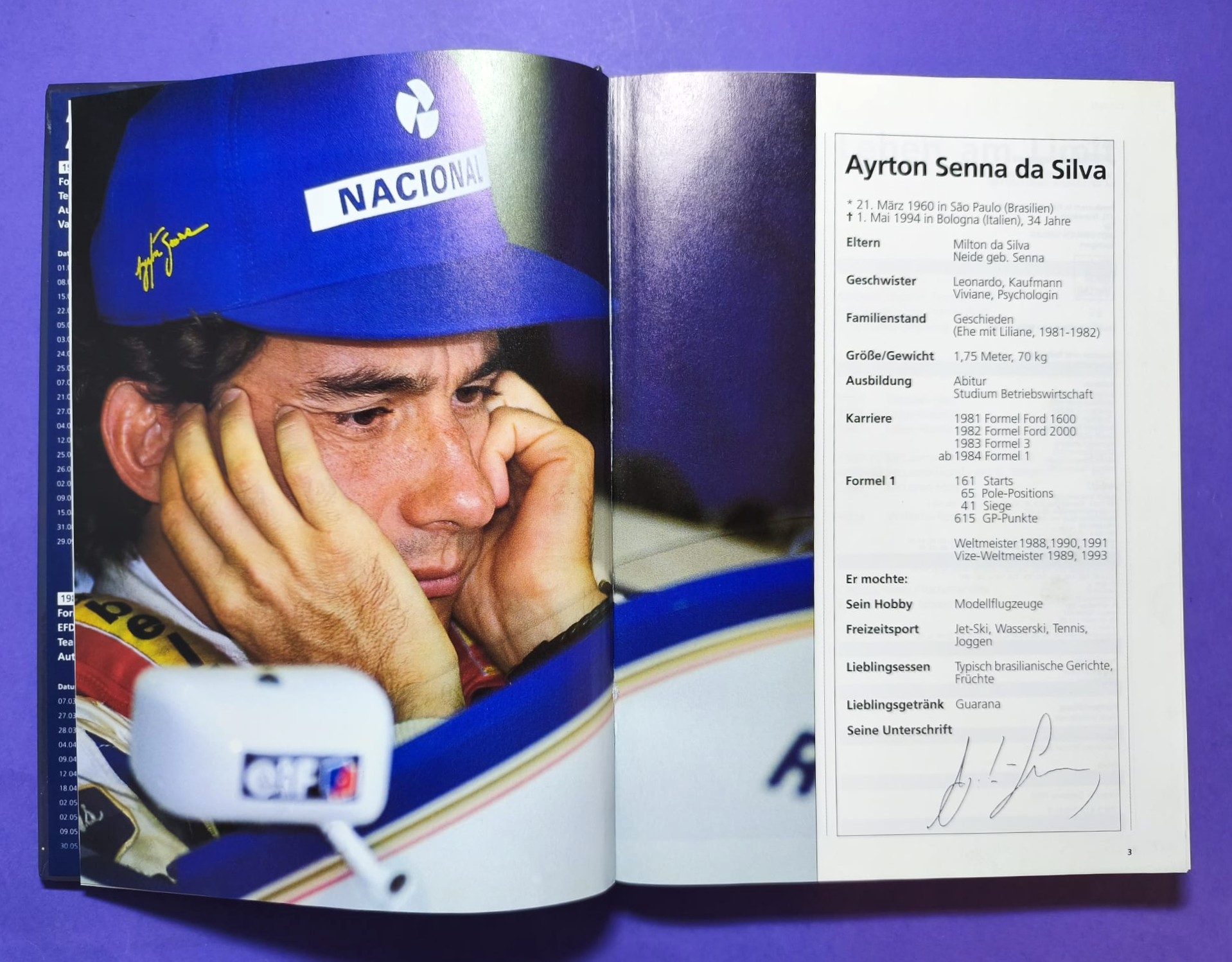 altes Buch, Ayrton Senna, Leben am Limit, Formel 1 Grand Prix Weltmeister 1988, 1990, 1991, McLaren Honda