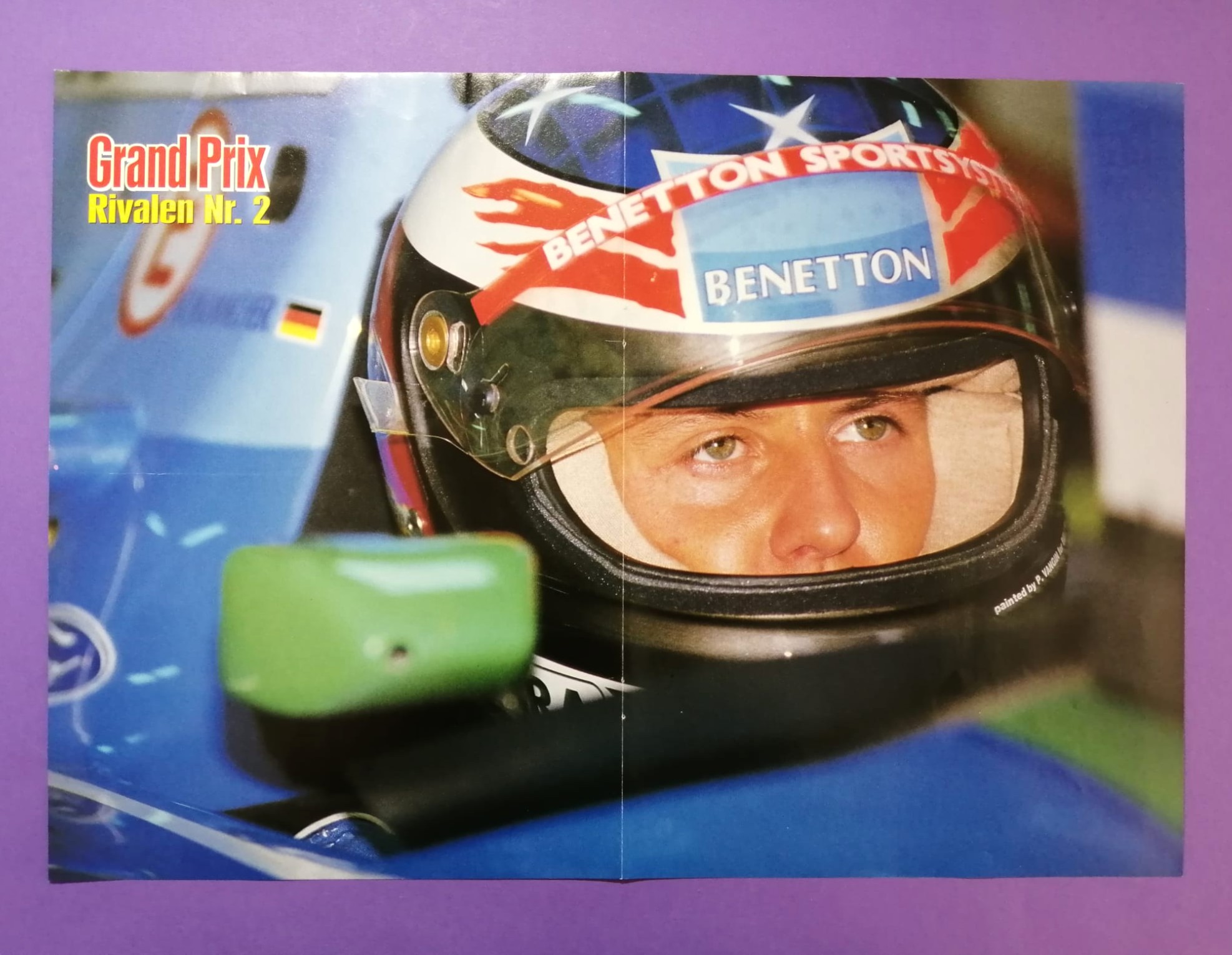 altes Doppelposter Michael Schumacher, Benetton Renault, Formel 1 Grand Prix Weltmeister 1995, 30x42cm 