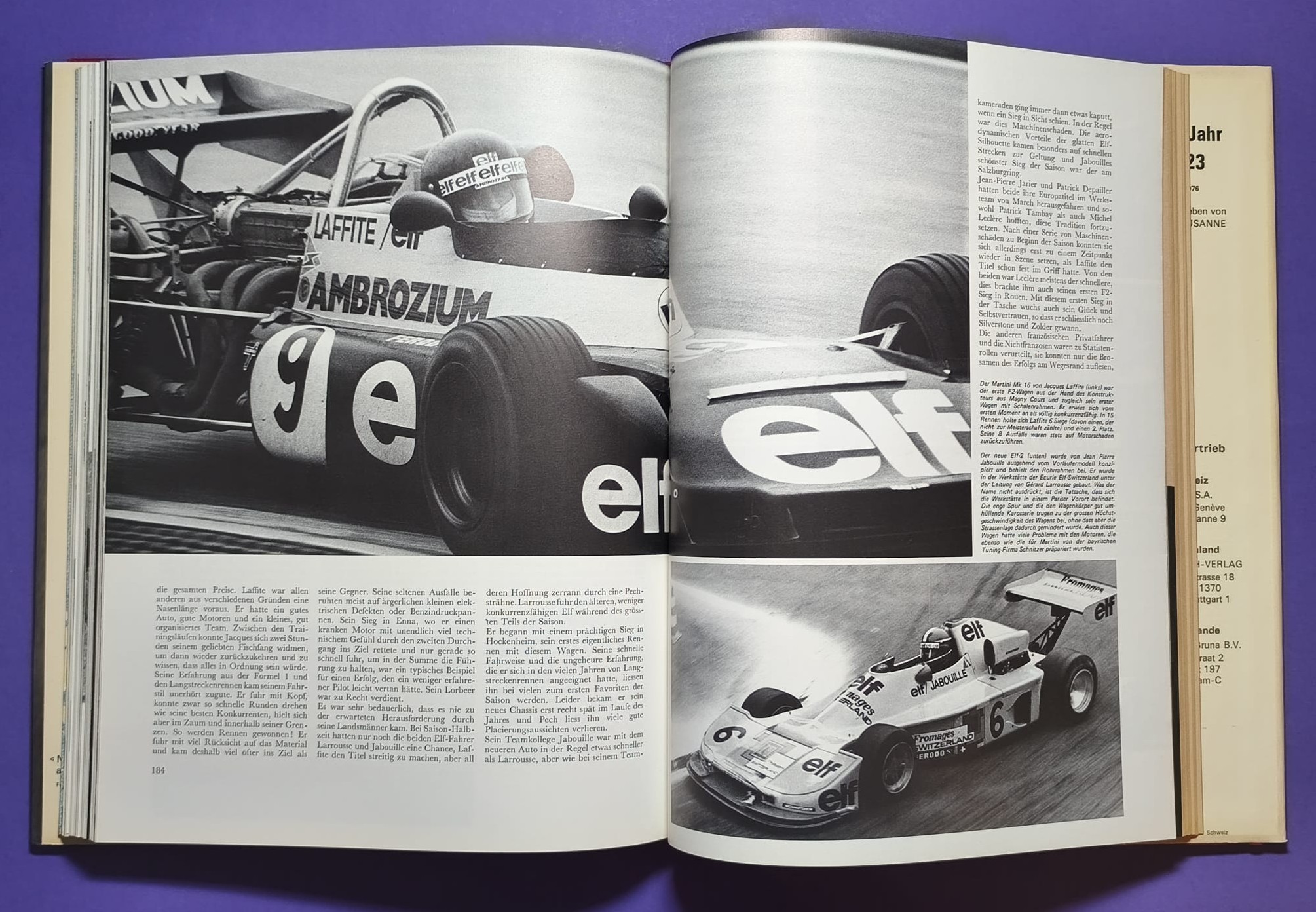 altes Buch, Auto Jahr 1975-1976, Nr. 23, Alfa, Lancia Stratos, Jaguar, Porsche, Rolls-Royce, .. Formel 1, 3, LeMans, Rallye,.. 6 Rad Tyrrell, Niki Lauda Ferrari, Hunt, McLaren, Lotus,..