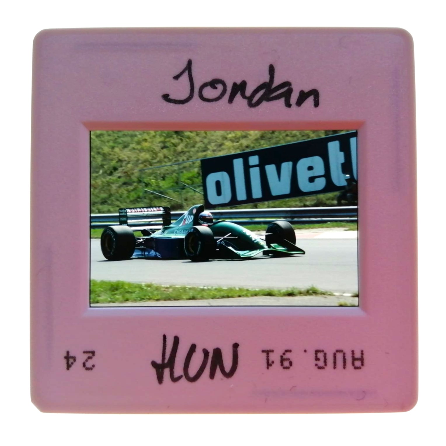 altes Presse Foto DIA, Bertrand Gachot, 7UP Jordan, Formel 1 Grand Prix Ungarn Budapest Hungaroring 1991, 5x5cm