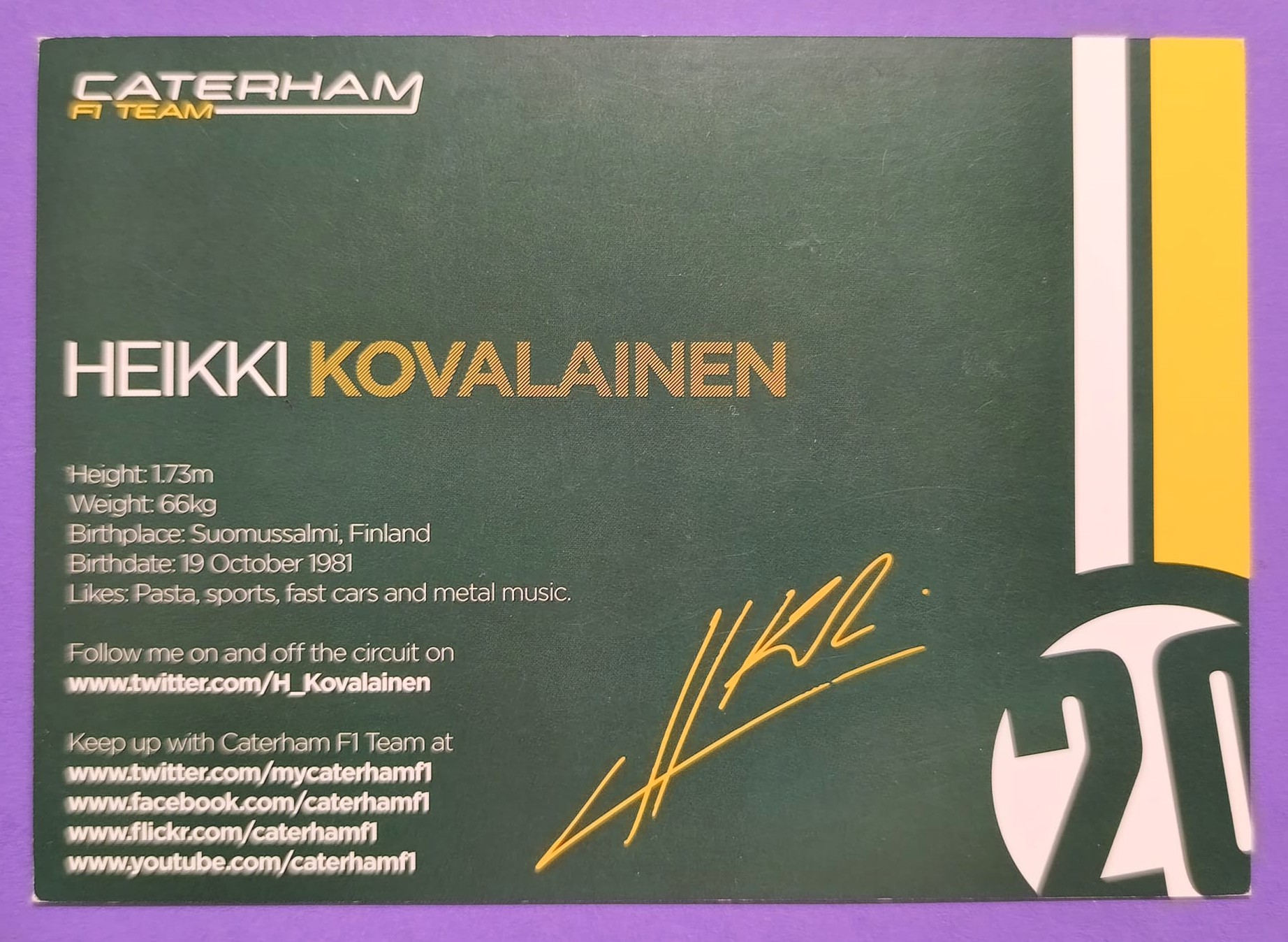 alte Autogrammkarte, Heikki Kovalainen, Caterham, Formel 1 Grand Prix 2012, 11x15cm