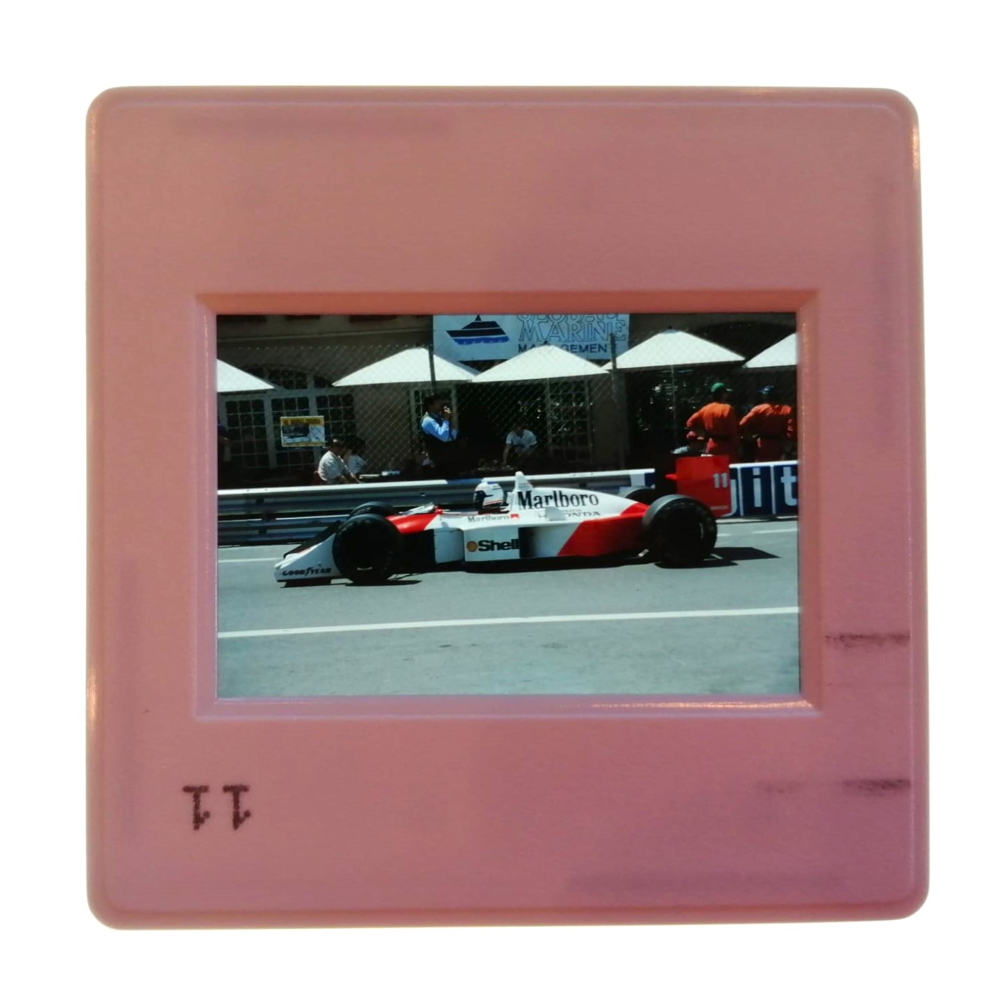 altes Presse Foto DIA, Alain Prost, Marlboro McLaren Honda, Formel 1 Grand Prix Monaco 1988, 5x5cm