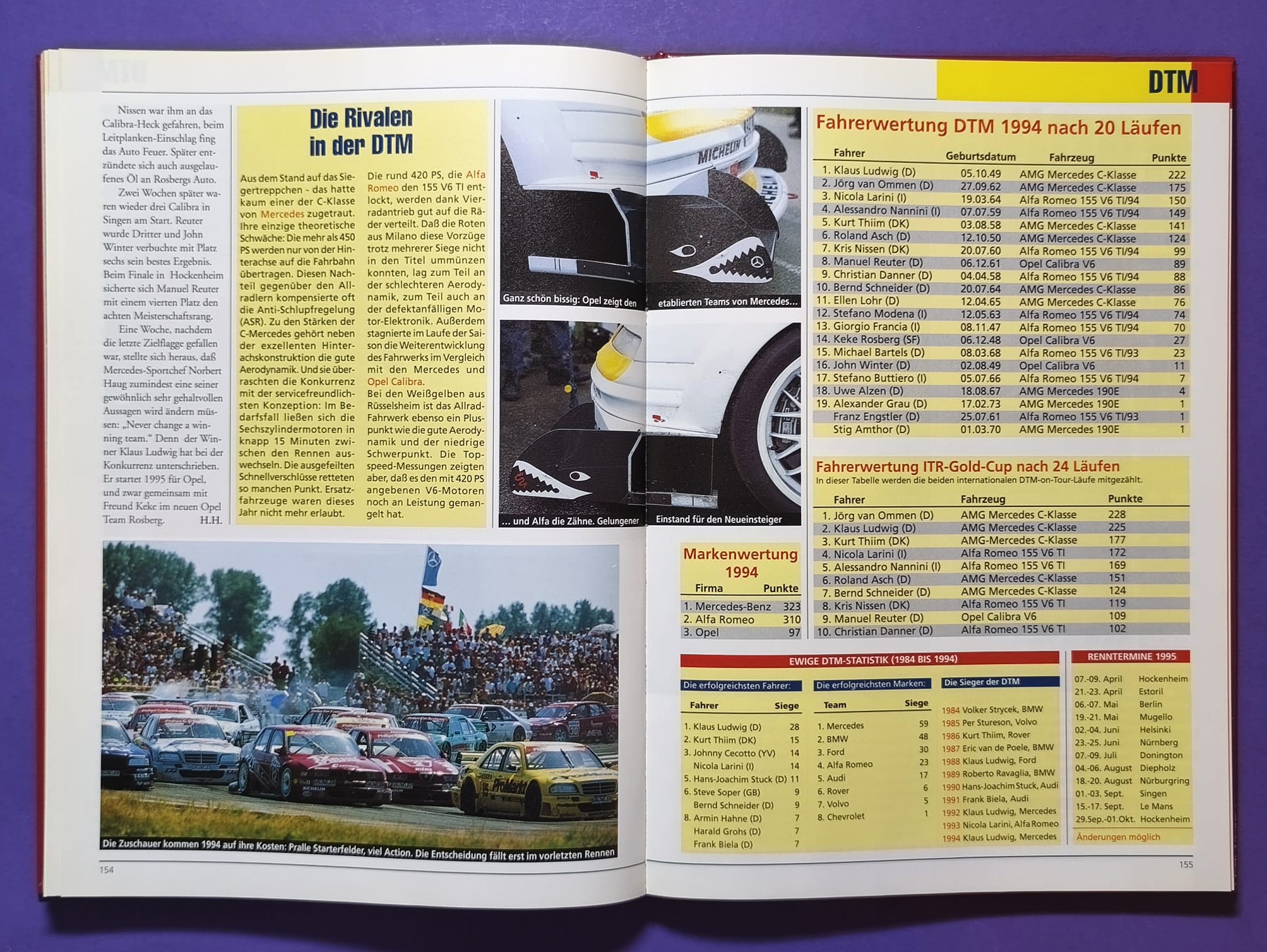 altes Jahrbuch, Rennreport 1994, Formel 1, Senna, Schumacher, Ratzenberger, DTM, Alfa 155, Opel Calibra, STW, BMW, 24h LeMans,..