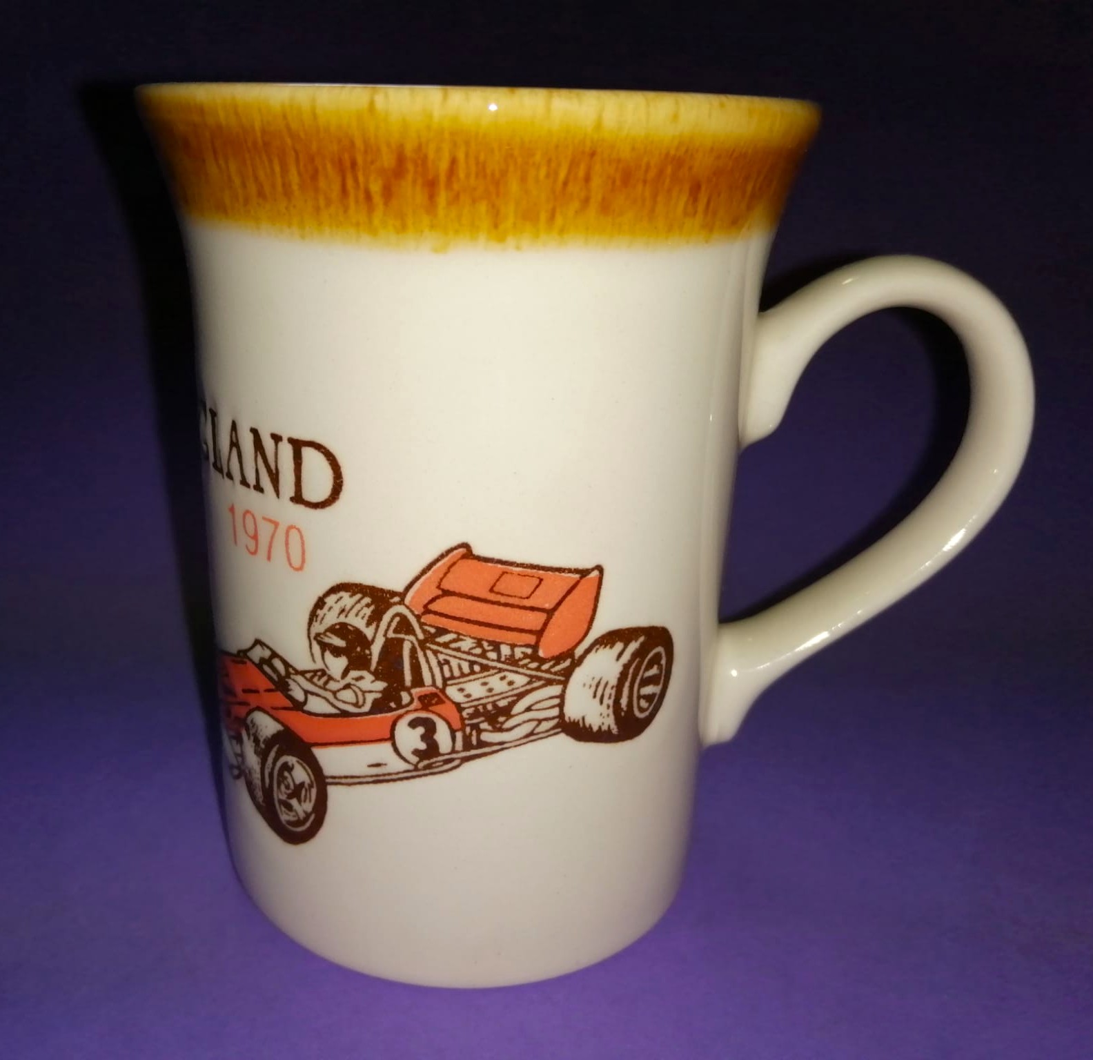alte Kaffee Tee Tasse, Jochen Rindt, Gold Leaf Lotus, Formel 1 Grand Prix Weltmeister 1970, Made in England