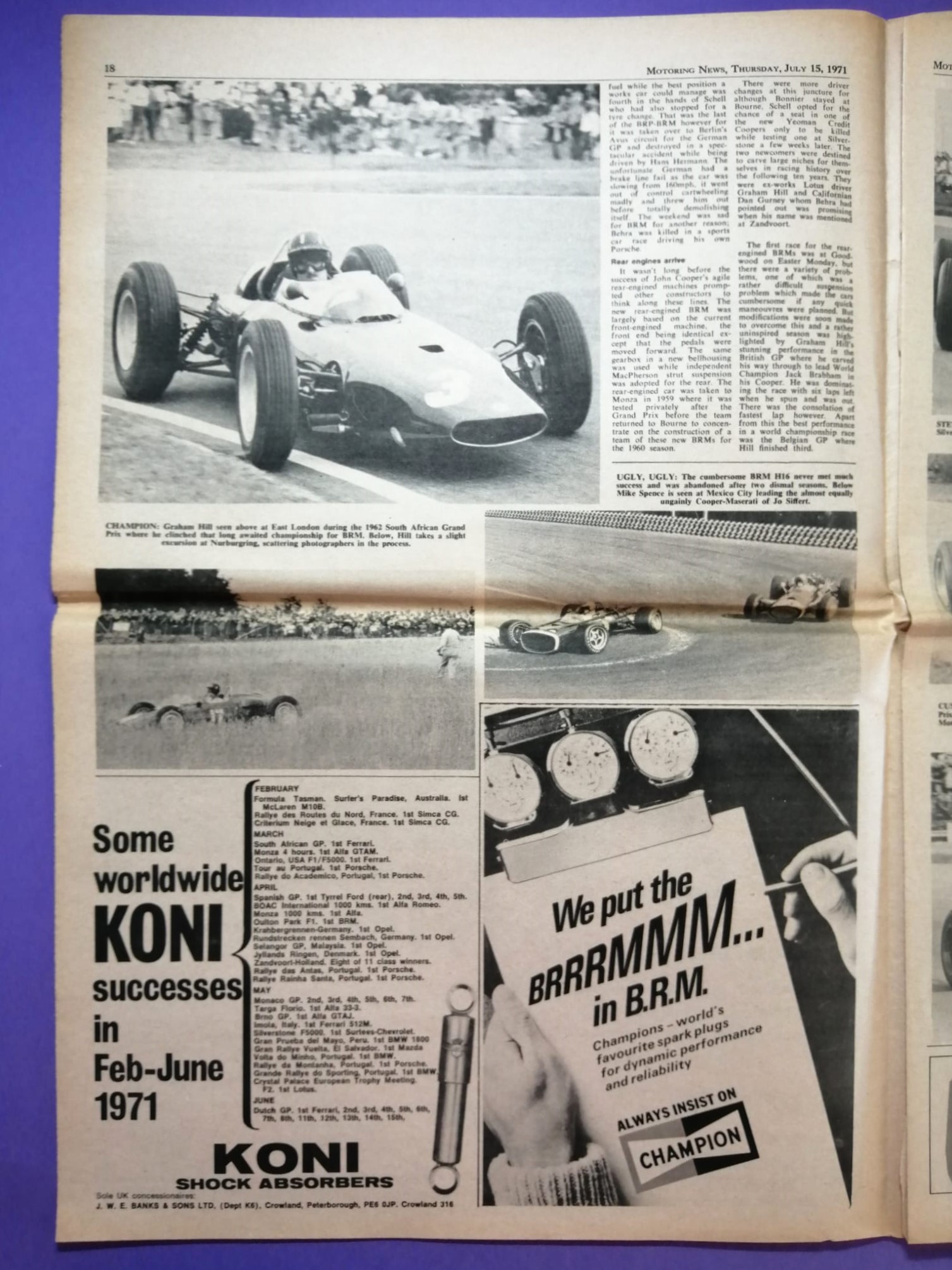 RARITÄT! alte Zeitung, Motoring News, 15. Juli 1971, Cevert, Hill, Siffert, Peterson, Stewart, BRM, Tyrrell, Formel 1 Grand Prix,.. Englisch