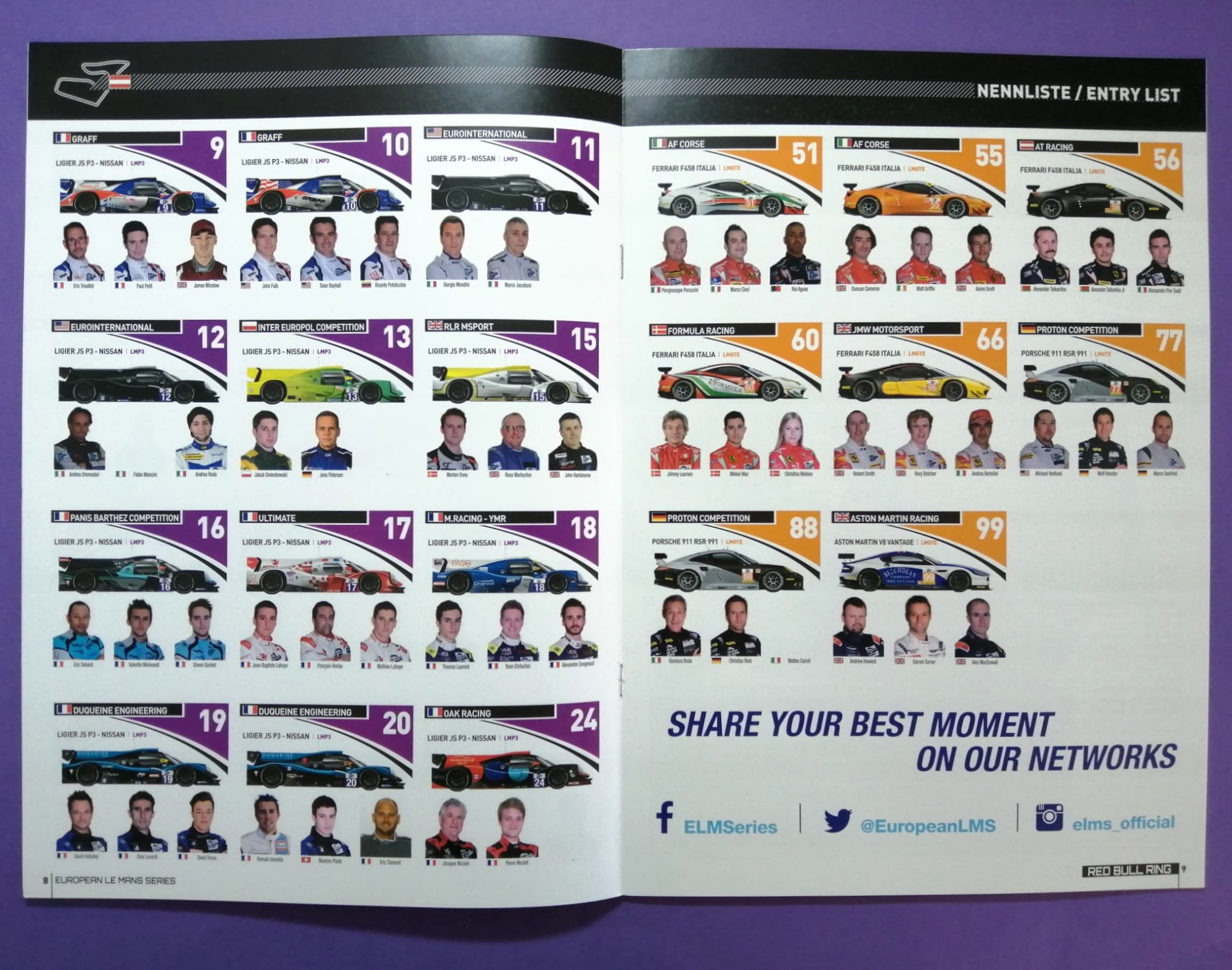 Offizielles Rennprogramm, European LeMans Series, ELMS, Renault Sport,.. Red Bull Ring 2016