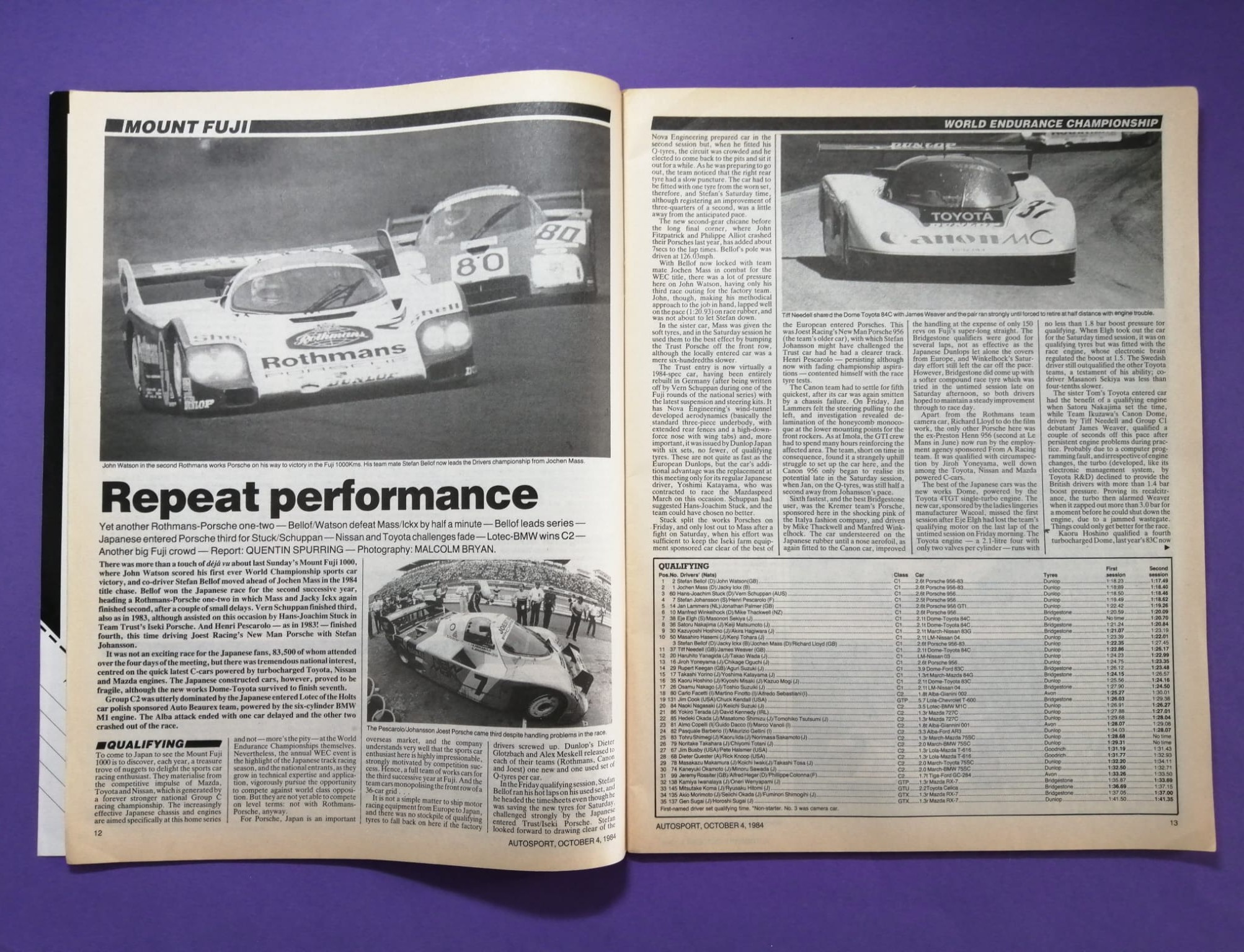 alte Zeitschrift Magazin Heft Autosport, 4. Oktober 1984, Stefan Bellof, Porsche 956, Sportwagen WM Fuji, Audi Quattro Rallye Cumbria,.. Englisch!