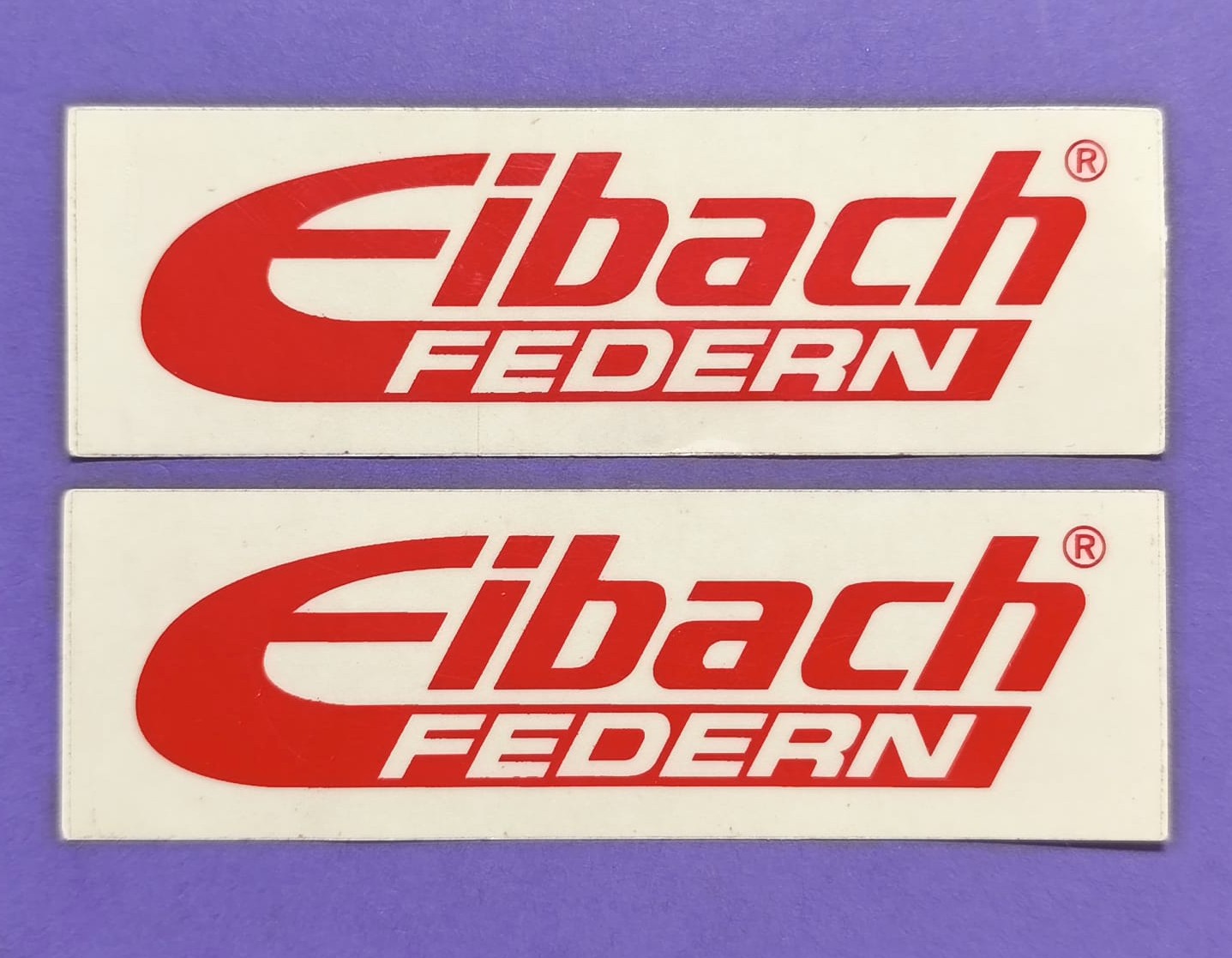 2 Stück alte Aufkleber Sticker, Eibach, Fahrwerksfedern, Transparent, nicht weiß 3,5x11cm 