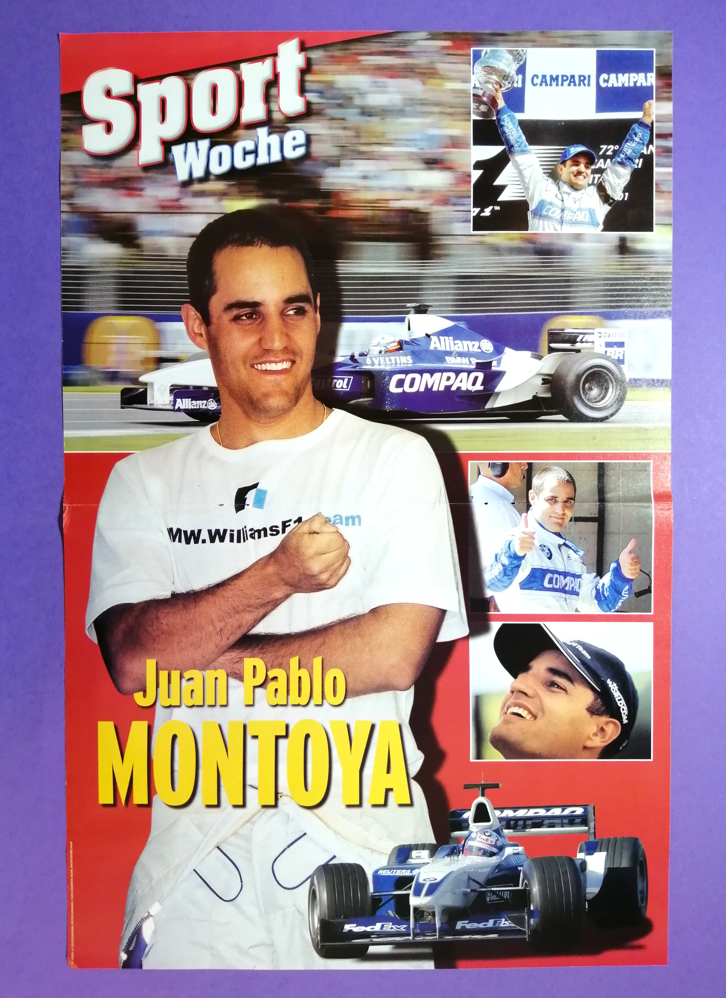 altes Poster, Juan Pablo Montoya, BMW Williams, Formel 1 Grand Prix 2002, 30x42cm
