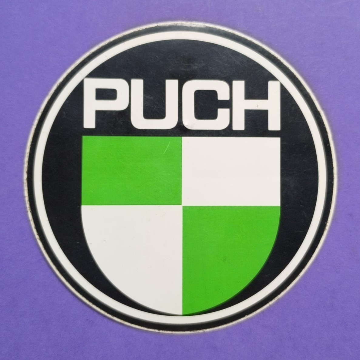 alter Aufkleber Sticker, PUCH, Motorrad, Moped, Durchmesser 10 cm