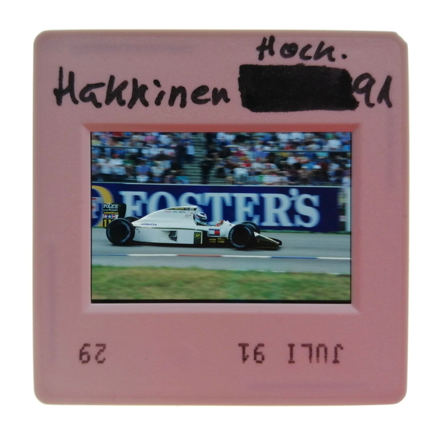 alte Presse Foto DIA, Mika Häkkinen, Lotus, Formel 1 Grand Prix Deutschland Hockenheimring 1991, 5x5cm