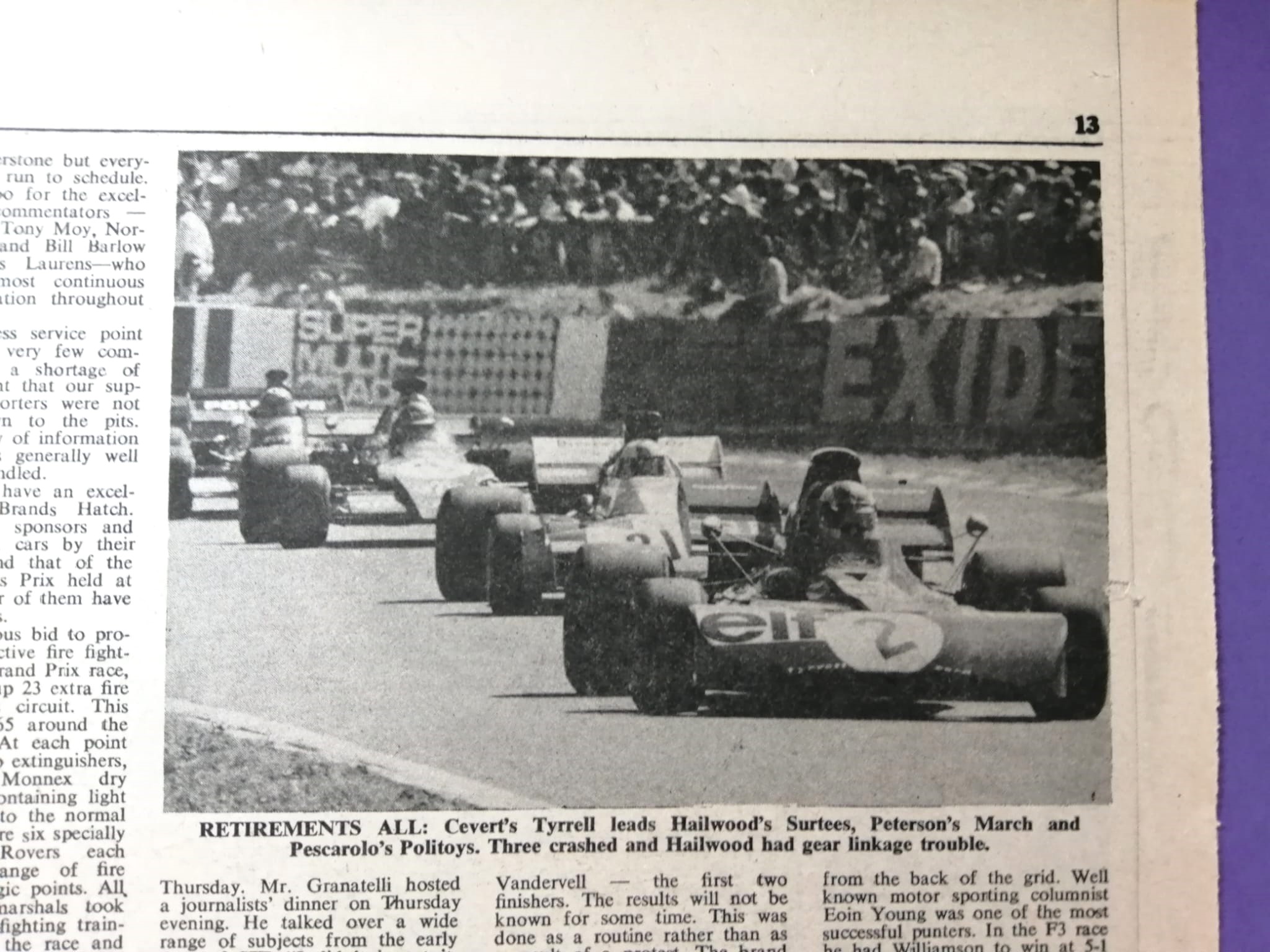 RARITÄT! alte Zeitung, Motoring News, 20 Juli 1972, Emerson Fittipaldi, John Player Lotus, Sieger Formel 1 Brand Hatch, Cevert,.. Englisch 