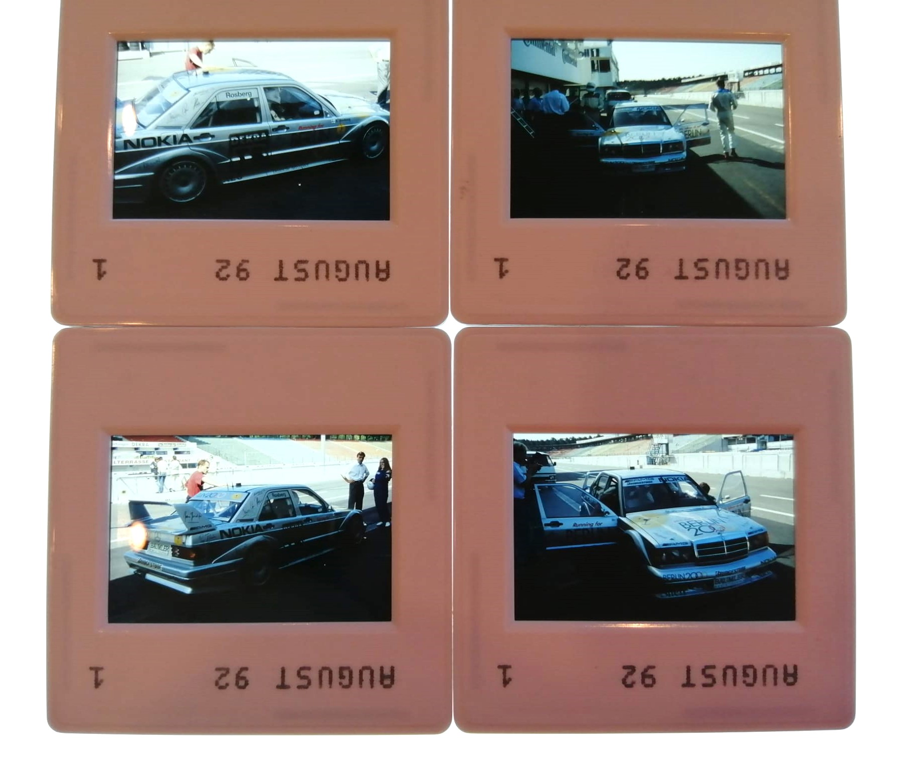 6 Stück alte Presse Foto DIAs, Berlin 2000 Mercedes-Benz 190E Evo DTM, Testfahrten Hockenheimring 1992, Keke Rosberg, 5x5cm