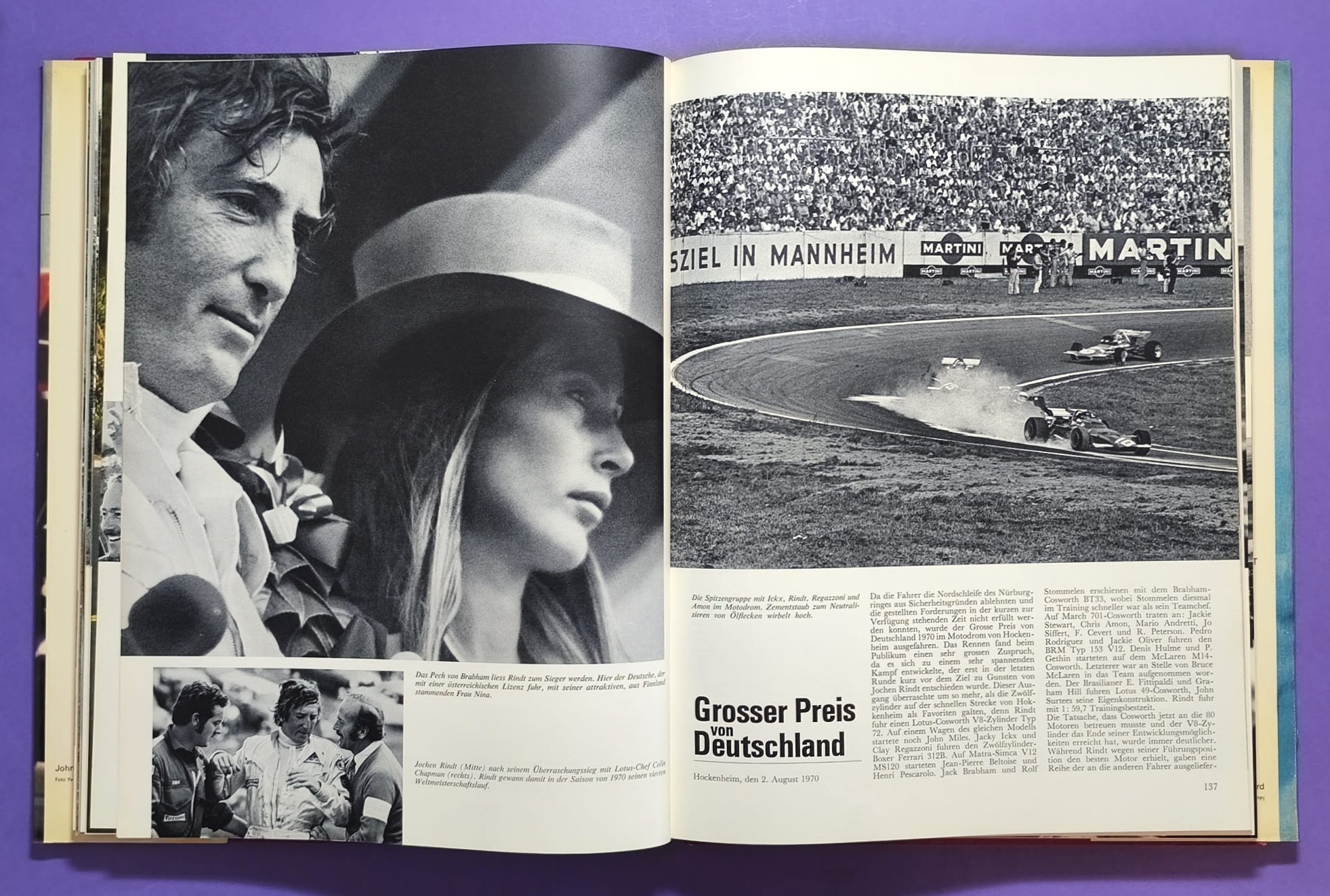 altes Buch, Auto Jahr 1970-1971, Nr. 18, Jochen Rindt Formel 1 Grand Prix Weltmeister, Lotus72, LeMans, CanAm, Indy Car,.. Stewert, Cevert, Ickx, Brabham,.. Ferrari, Porsche 917, Matra,.. Citroen SM, Straßenautos,..