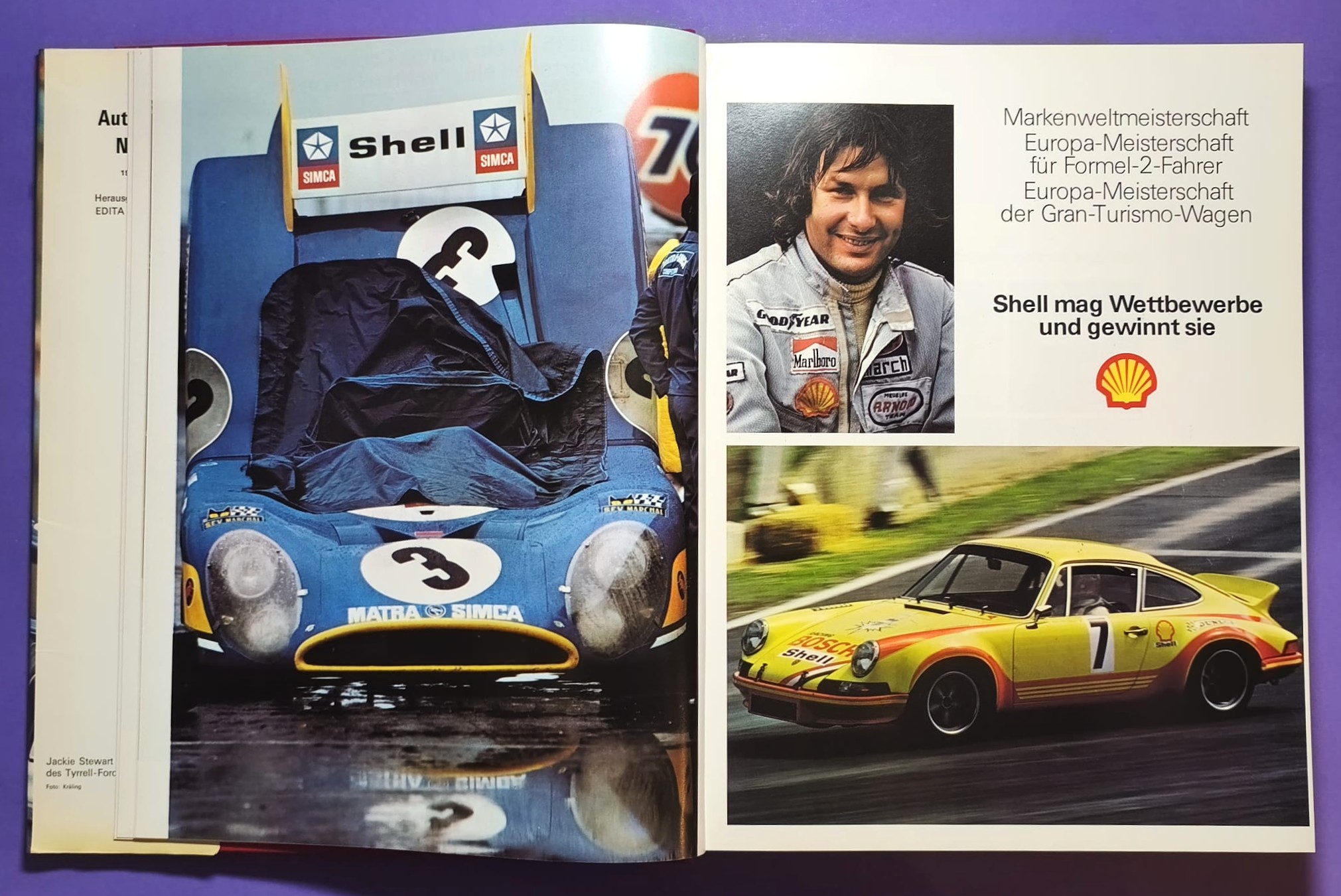 altes Buch, Auto Jahr 1973-1974, Nr. 21, Ford Capri, Fiat 124 Spider & X19, Renault Alpine 110, Matra, Porsche, .. Formel 1, 2, LeMans, Rallye, USA.. Cevert, Stewart, Peterson, Lauda.. Lotus,..