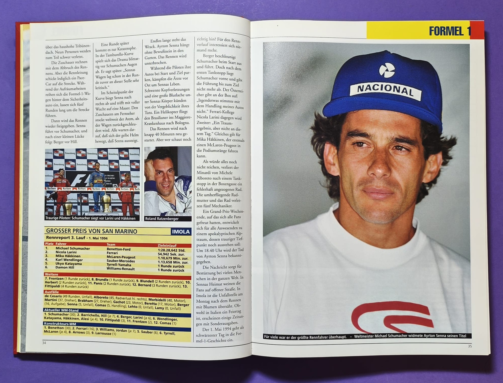 altes Jahrbuch, Rennreport 1994, Formel 1, Senna, Schumacher, Ratzenberger, DTM, Alfa 155, Opel Calibra, STW, BMW, 24h LeMans,..