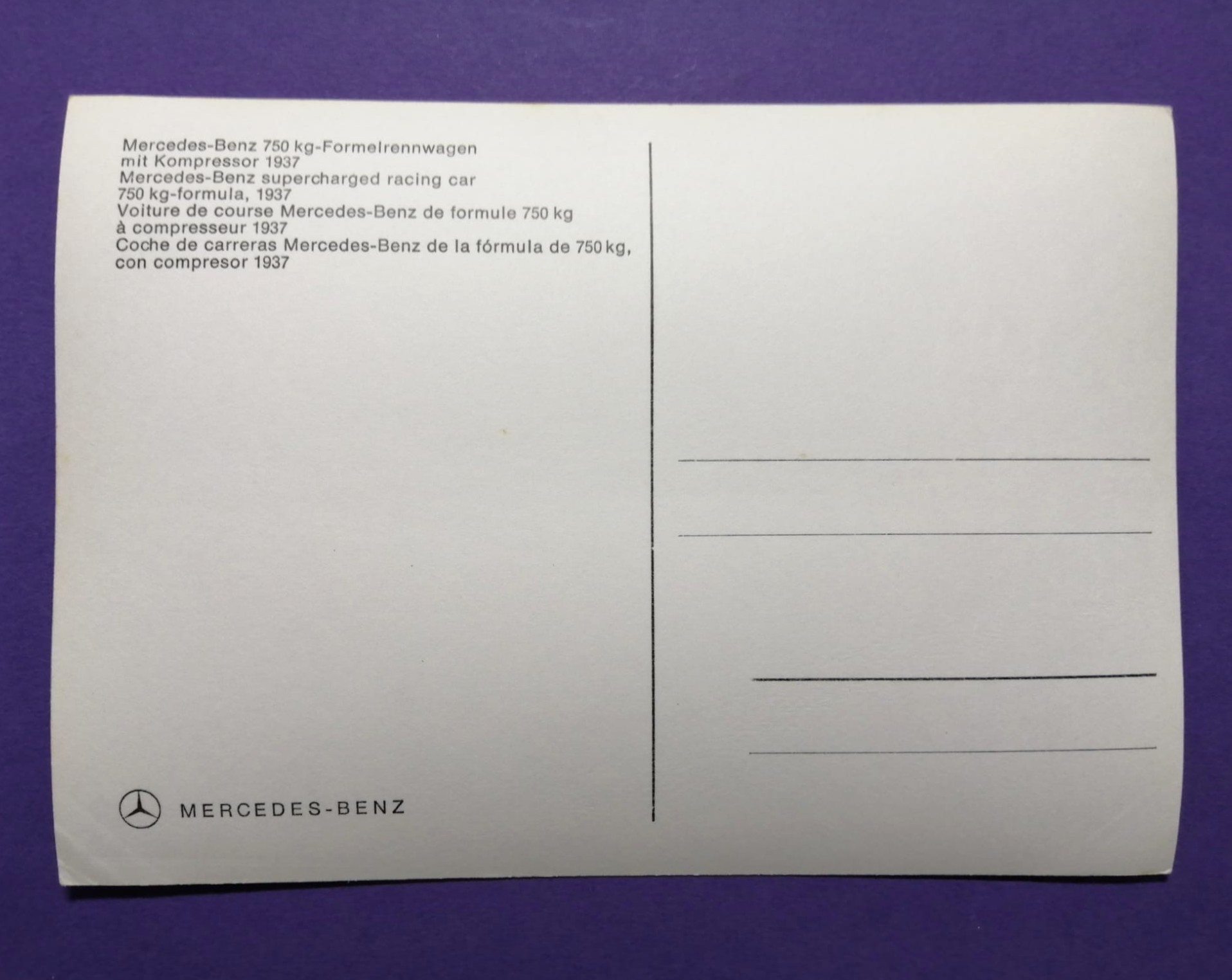 alte Postkarte, Mercedes-Benz 750kg Formelrennwagen, 1937, 10x15cm