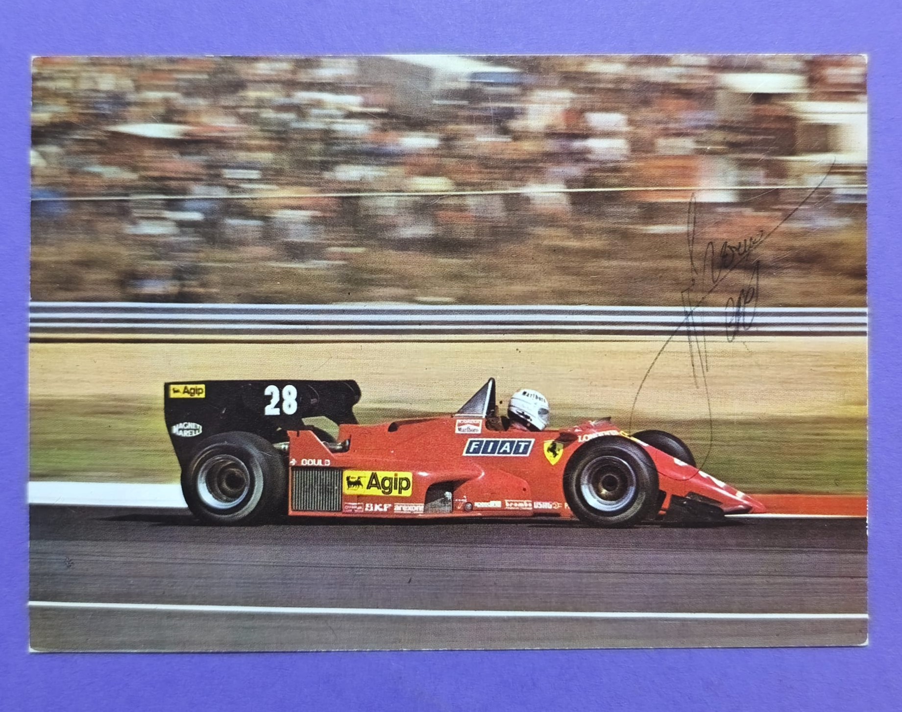 RARITÄT! Original Autogramm, Rene Arnoux, Ferrari, Formel 1 Grand Prix 1984, sehr seltene alte Karte aus der ehemaligen Tschechoslowakei, 11x15cm