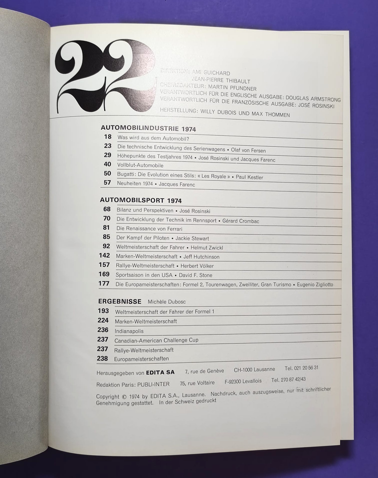 altes Buch, Auto Jahr 1974-1975, Nr. 22, Lancia Stratos, Renault R5, Audi Coupe Studie,.. Formel 1, LeMans, Rallye, Tourenwagen,.. BMW, Ford Zakspeed, Lotus, Niki Lauda Ferrari, Matra, Porsche,..
