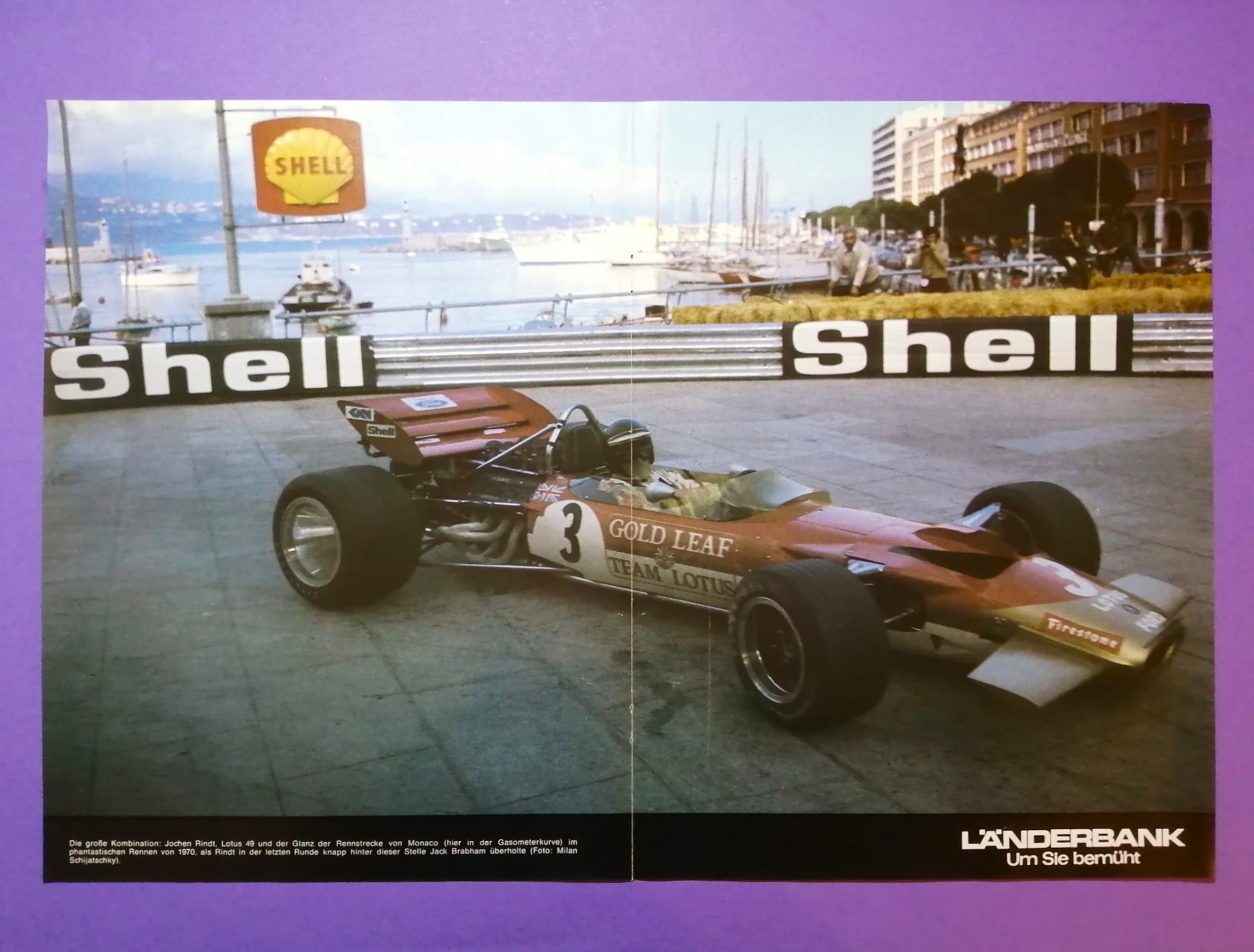altes Poster, Jochen Rindt, Gold Leaf Lotus 49, Sieger Formel 1 Grand Prix Monaco 1970, 28x42cm