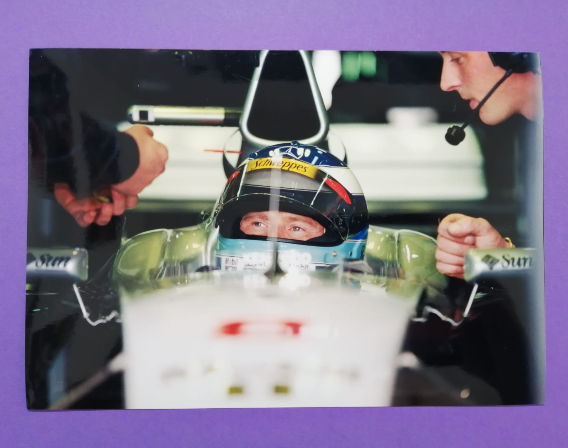 altes Pressefoto, Mika Häkkinen, McLaren Mercedes, Formel 1 Grand Prix 1998, 15x22cm