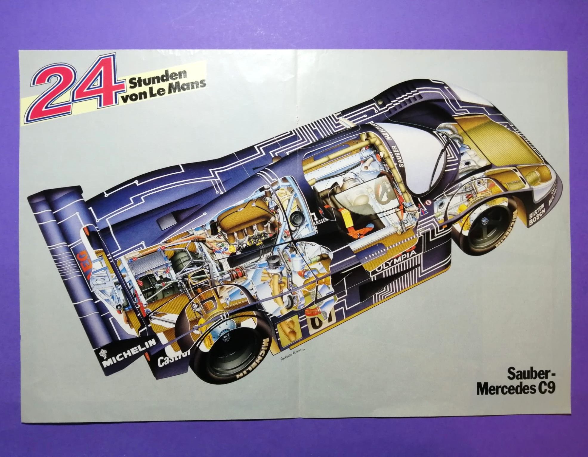 altes Poster, Sauber C9 Mercedes, 24h LeMans 1988, 28x42cm