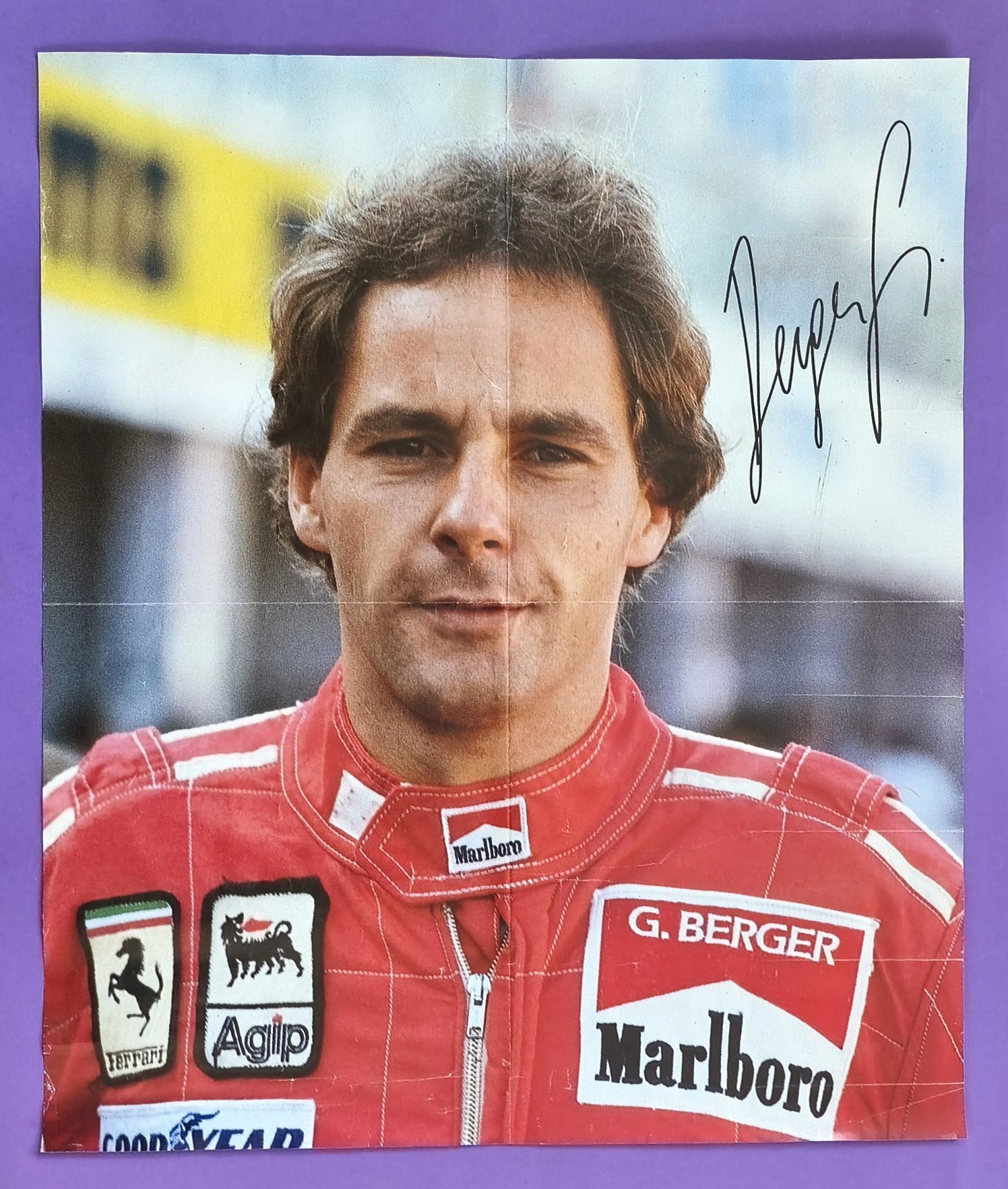 altes Poster Gerhard Berger, Ferrari, Formel 1 Grand Prix 80er Jahre, 42x50cm