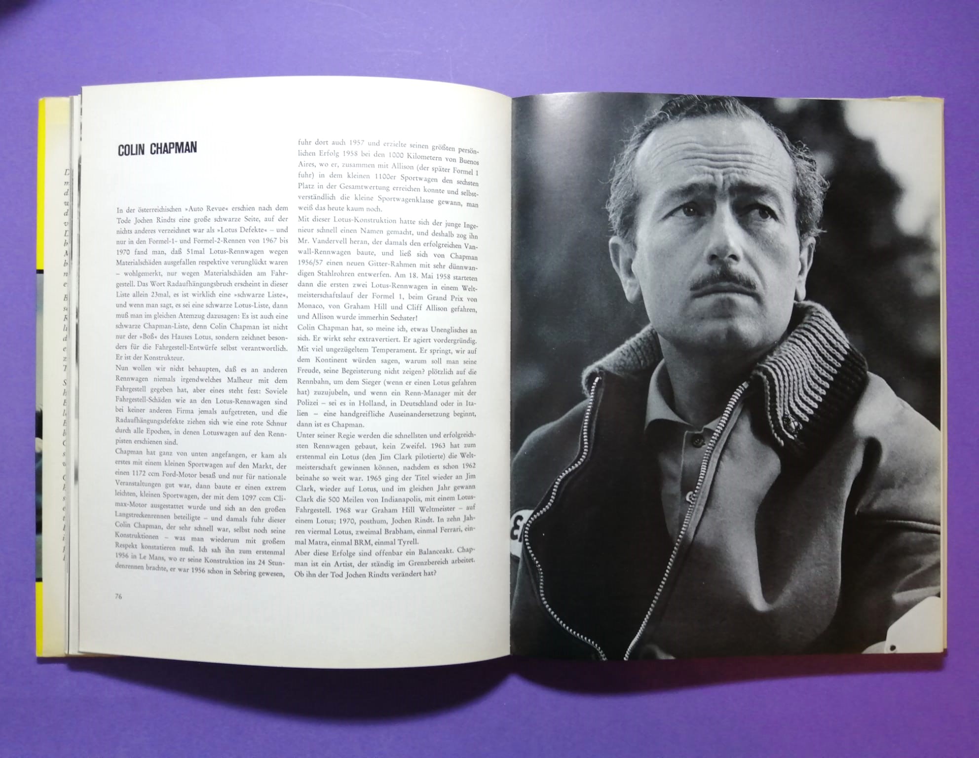 altes Buch, Rennfahrer, Formel 1 Grand Prix, Jochen Rindt, Bonnier, Chiron, Clark, Cevert, Chapman, Piper, Peterson, Siffert, Trips,..