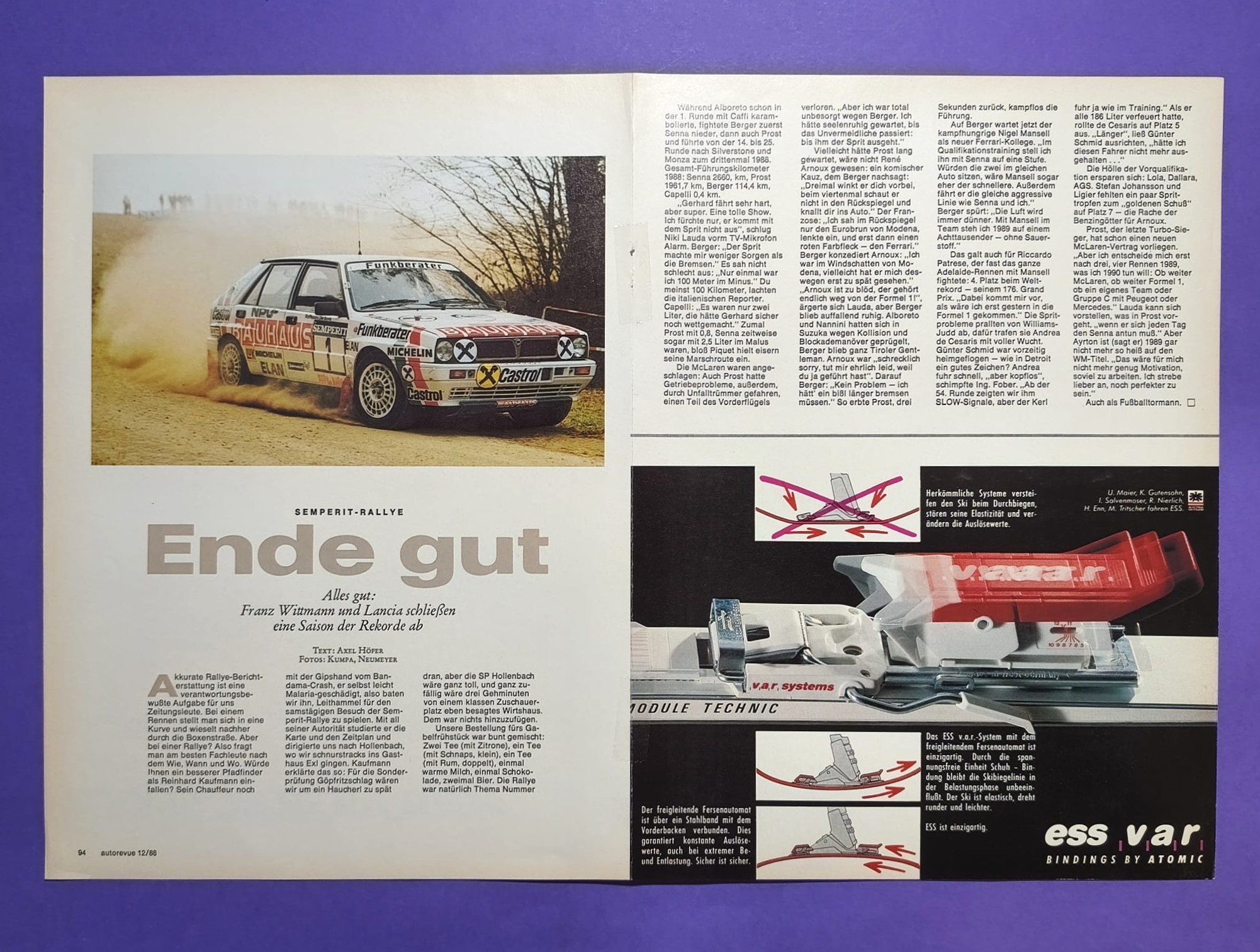 altes Agip Poster, BMW M3 Rallye Italien 1988, Andrea Zanussi, 28x42cm