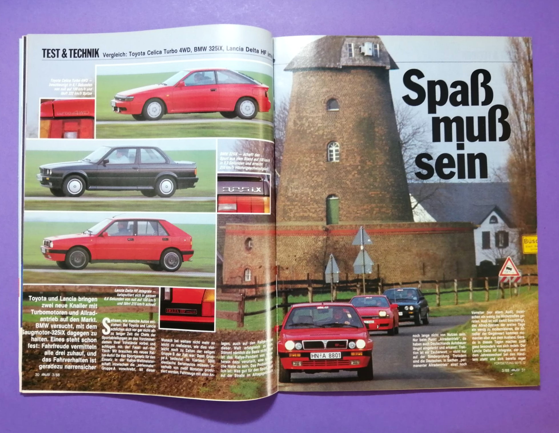 alte Zeitschrift, Magazin, Heft, Rallye Racing, Nr. 3, 3. Februar 1988, Vergleichstest BMW M3 E30, Lancia Delta Integrale, Ford Sierra Cosworth, Martini Lancia Rallye, Röhrl, Stuck, Audi,..