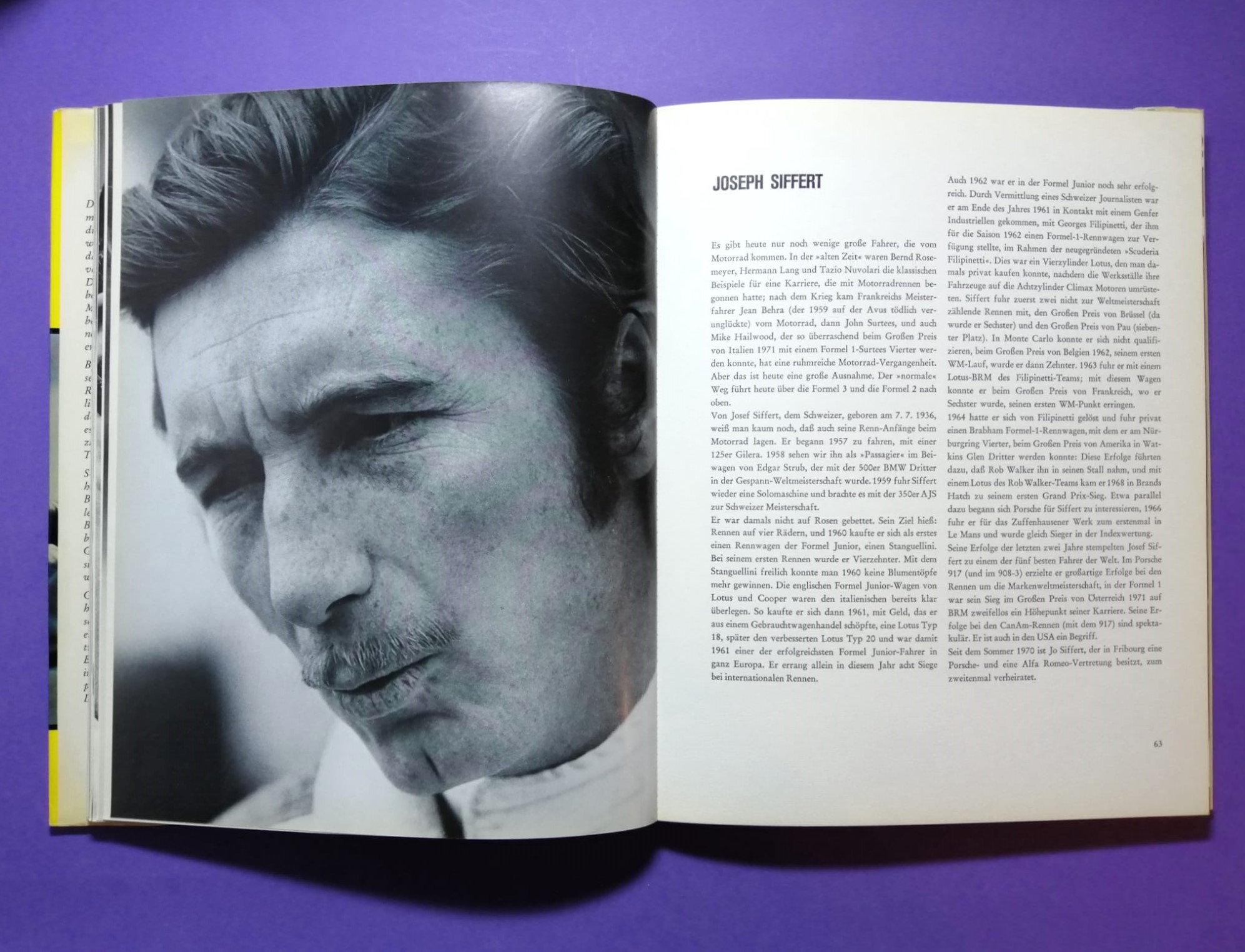 altes Buch, Rennfahrer, Formel 1 Grand Prix, Jochen Rindt, Bonnier, Chiron, Clark, Cevert, Chapman, Piper, Peterson, Siffert, Trips,..