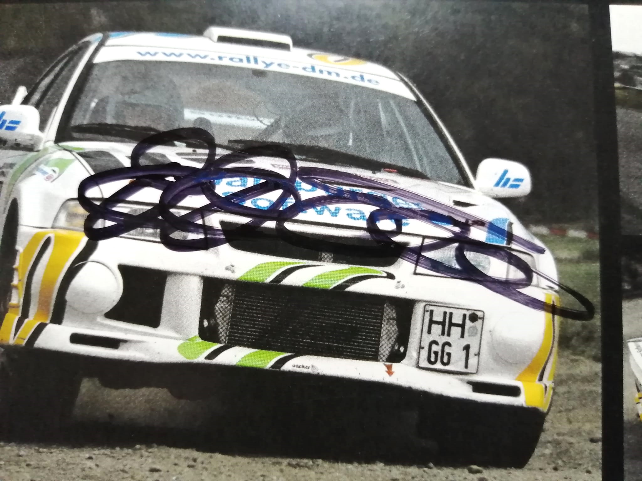 2 Original Autogramme, Frank Färber, Mitsubishi Lancer Evo, Rallye Deutschland, Karte 10x15cm, vorne und rückwärts signiert.
