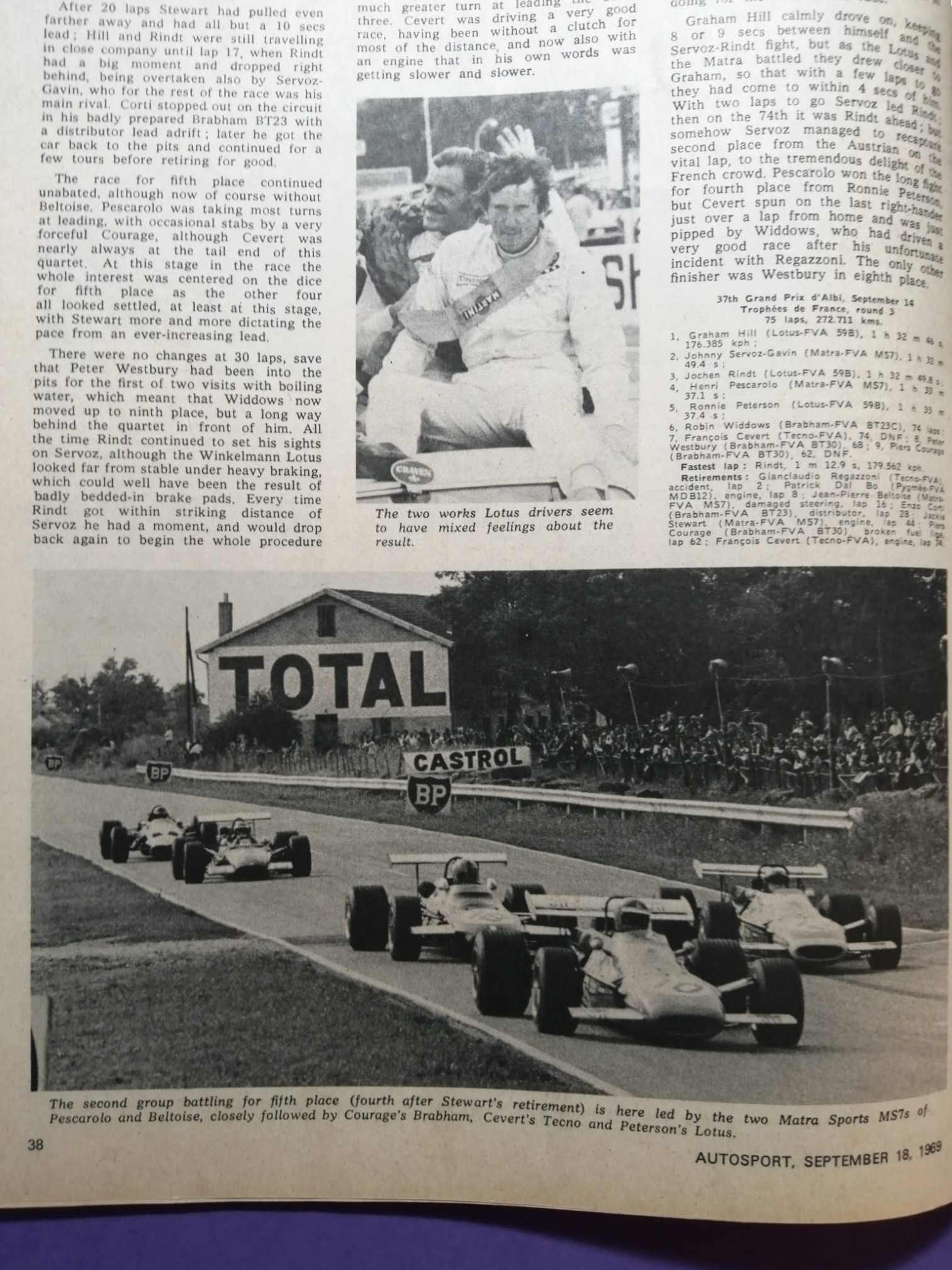 alte Zeitschrift Magazin Heft Autosport, 18. September 1969, Jochen Rindt Formel 2 Albi, Jackie Stewart Matra Formel 1, Formel 5000,.. Englisch! 