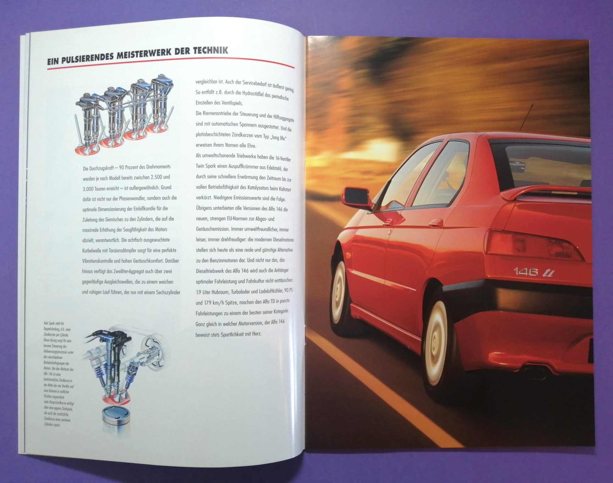 altes Original Autoprospekt, Alfa-Romeo 146, TI,... aus dem Jahr 1998, 4 teilig