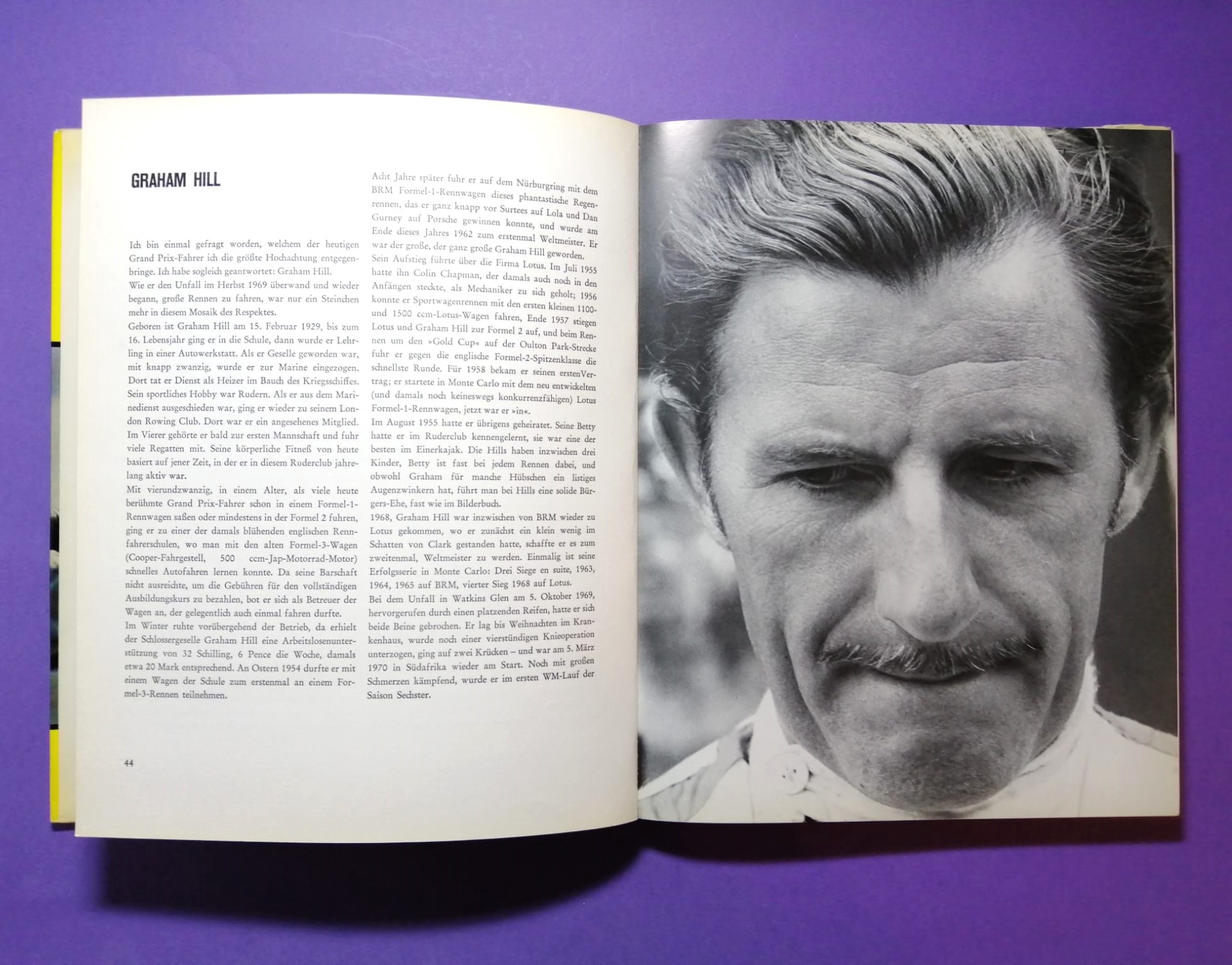 altes Buch, Rennfahrer, Formel 1 Grand Prix, Jochen Rindt, Bonnier, Chiron, Clark, Cevert, Chapman, Piper, Peterson, Siffert, Trips,..